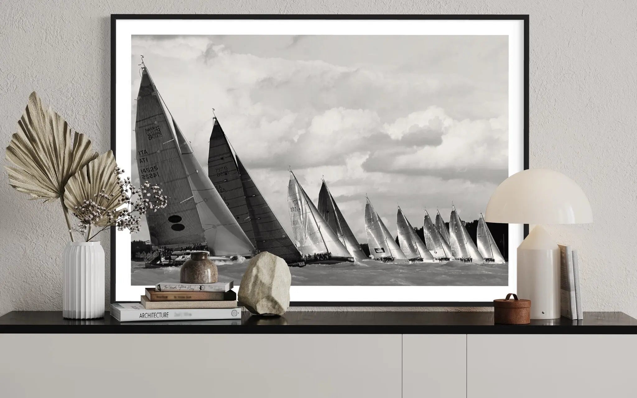 Swan 45s on the Line by Kevin Dailey displayed in a modern living room interior