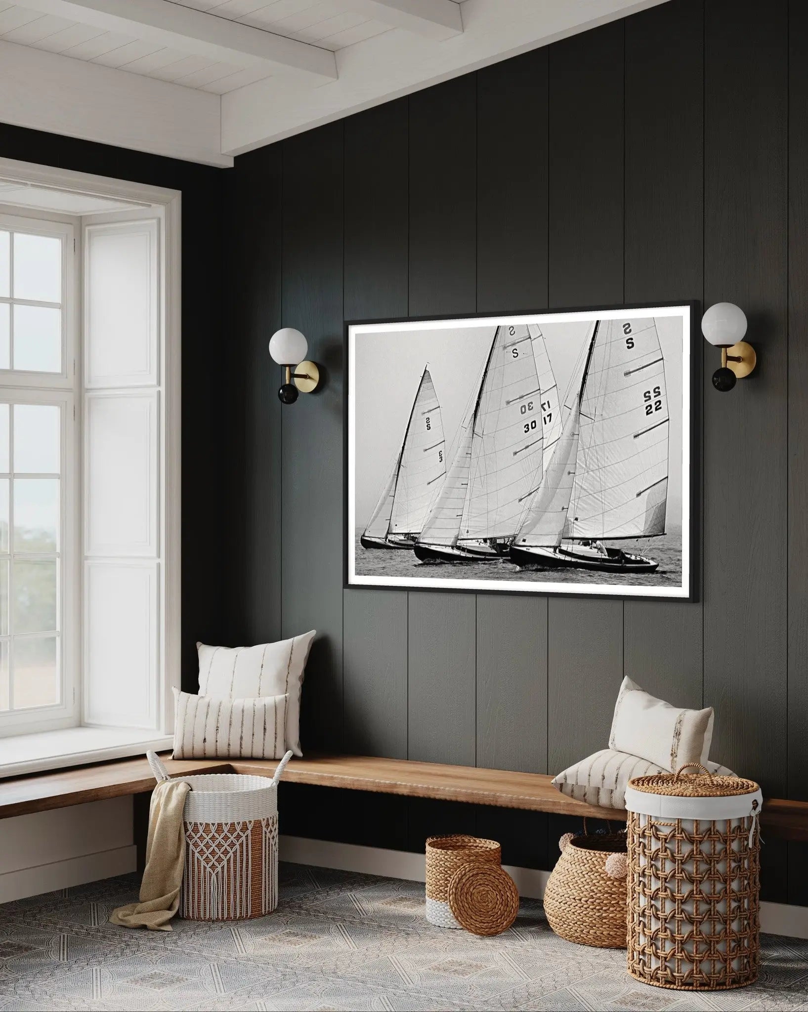 S-Boats in Line by Kevin Dailey featured in an elegant interior space