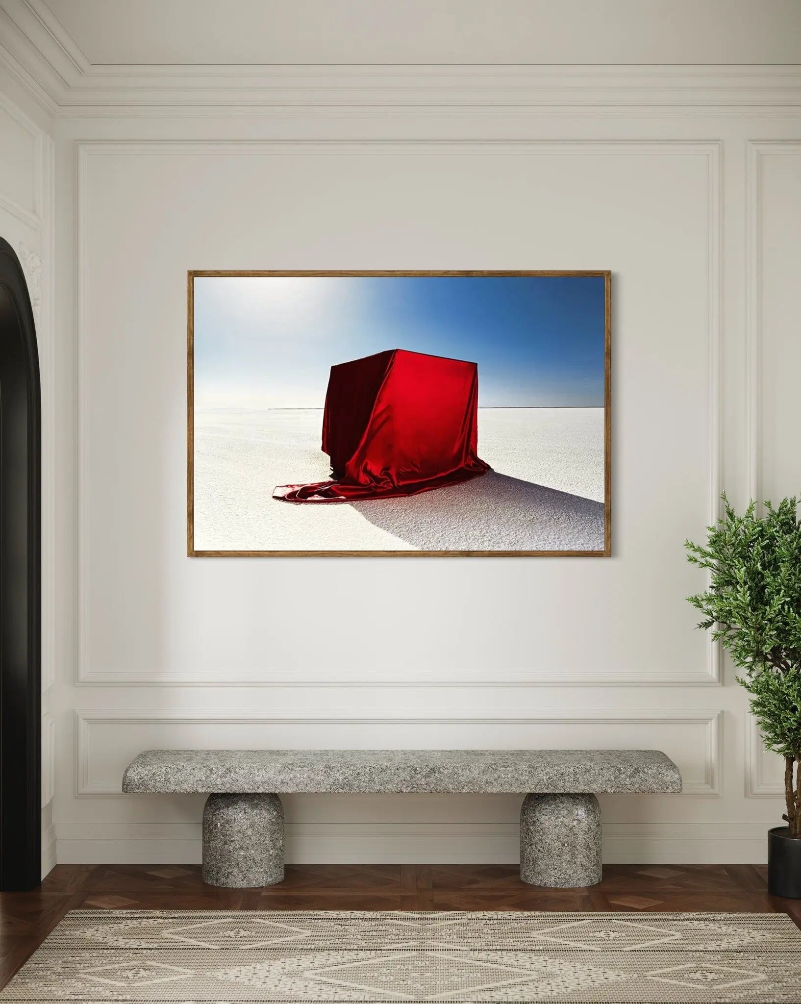 Red Fabric Box on Salt Flats by Andy Ryan featured in an elegant interior space