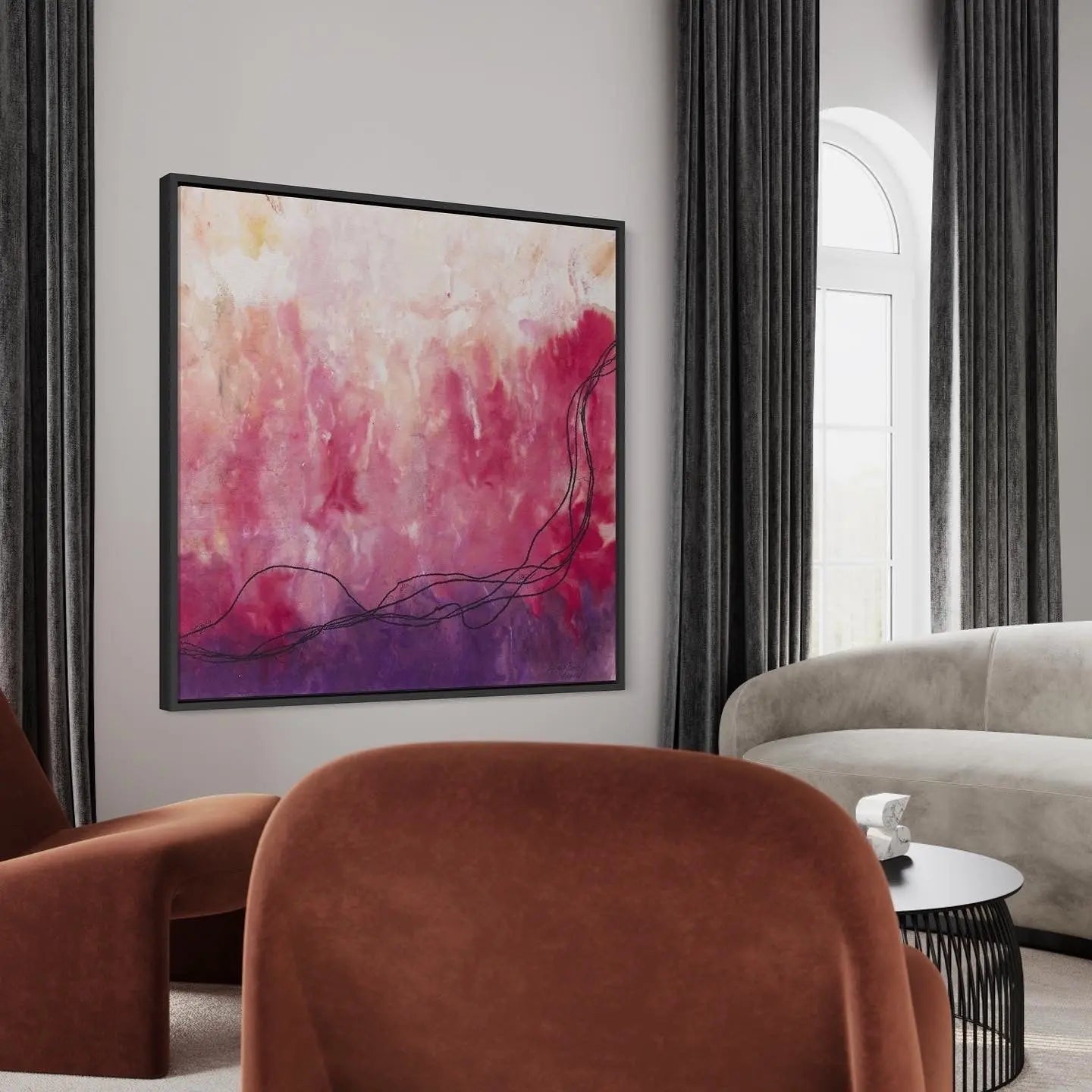 Cuerdas Magenta by Lidia Beiza displayed in a modern living room interior