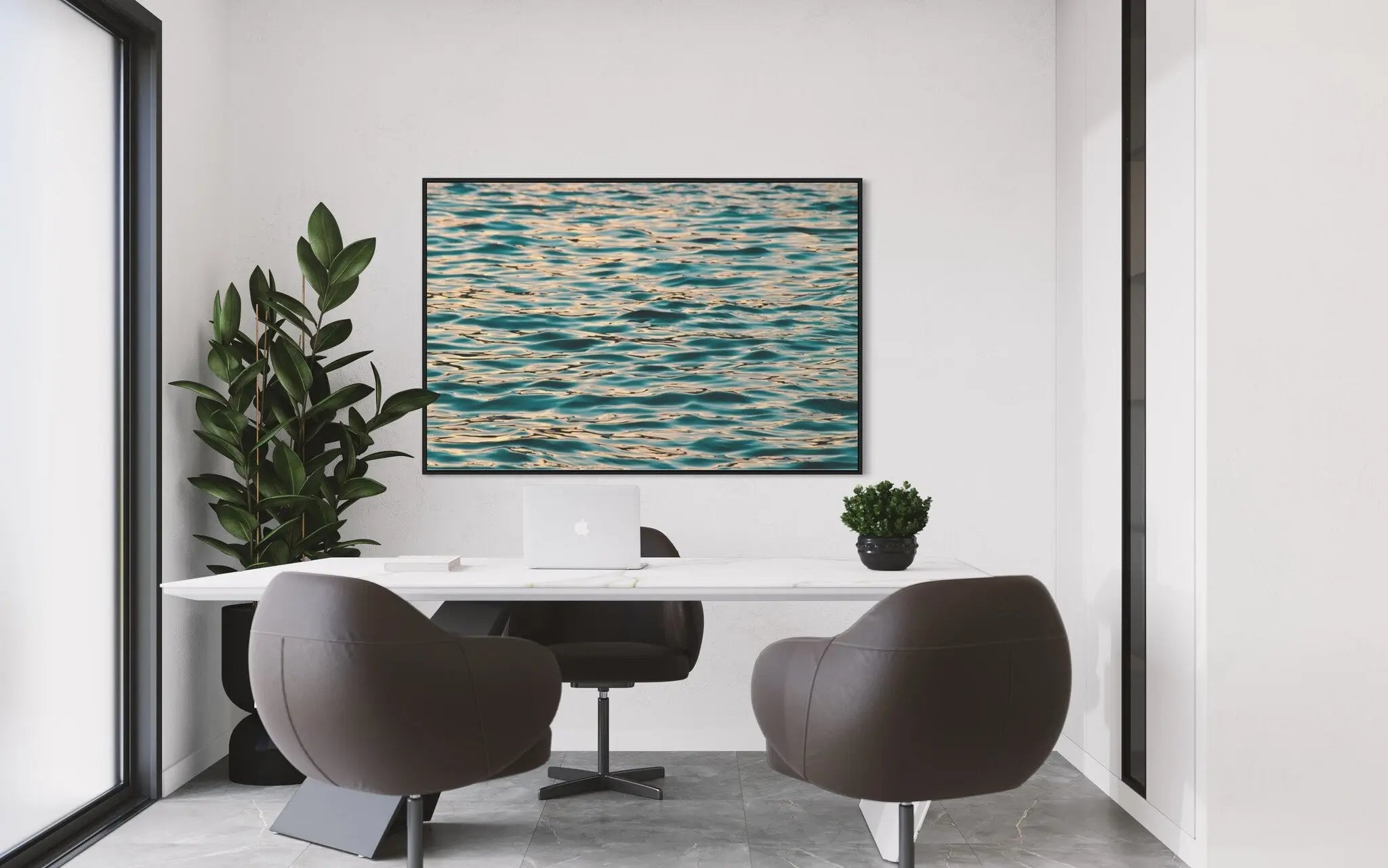 Ocean Deep Blue by Theo Thomaidis displayed in a modern living room interior