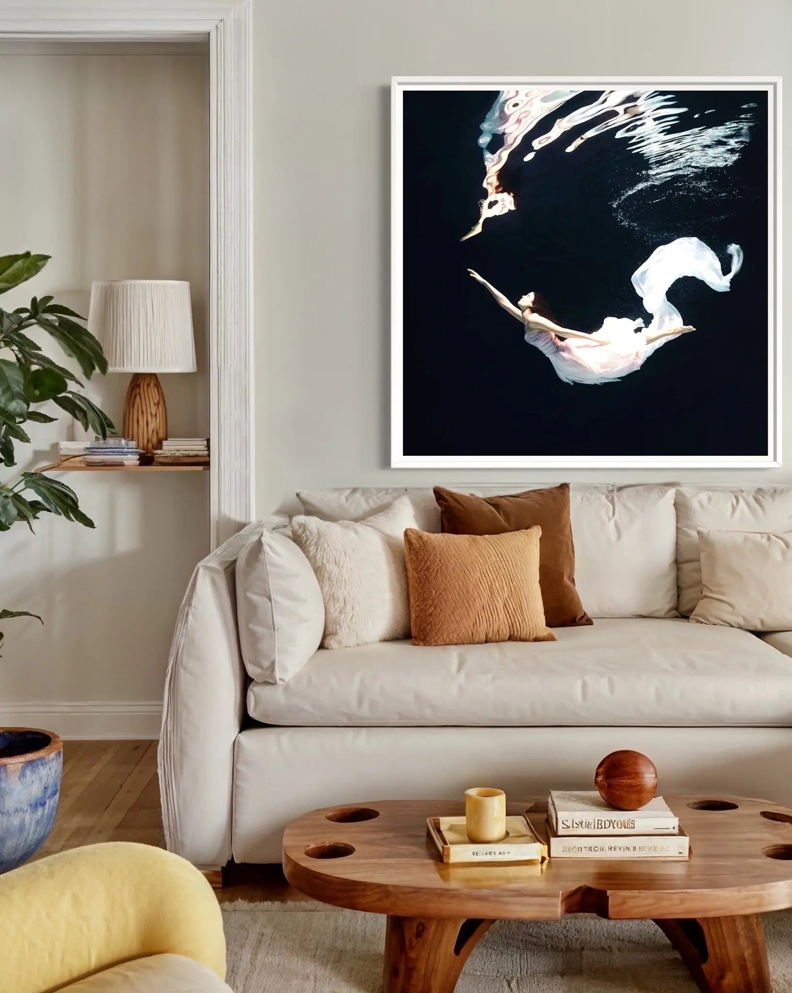 Ballet Dancer Underwater by Henrik Sorensen showcased in a designer room setting