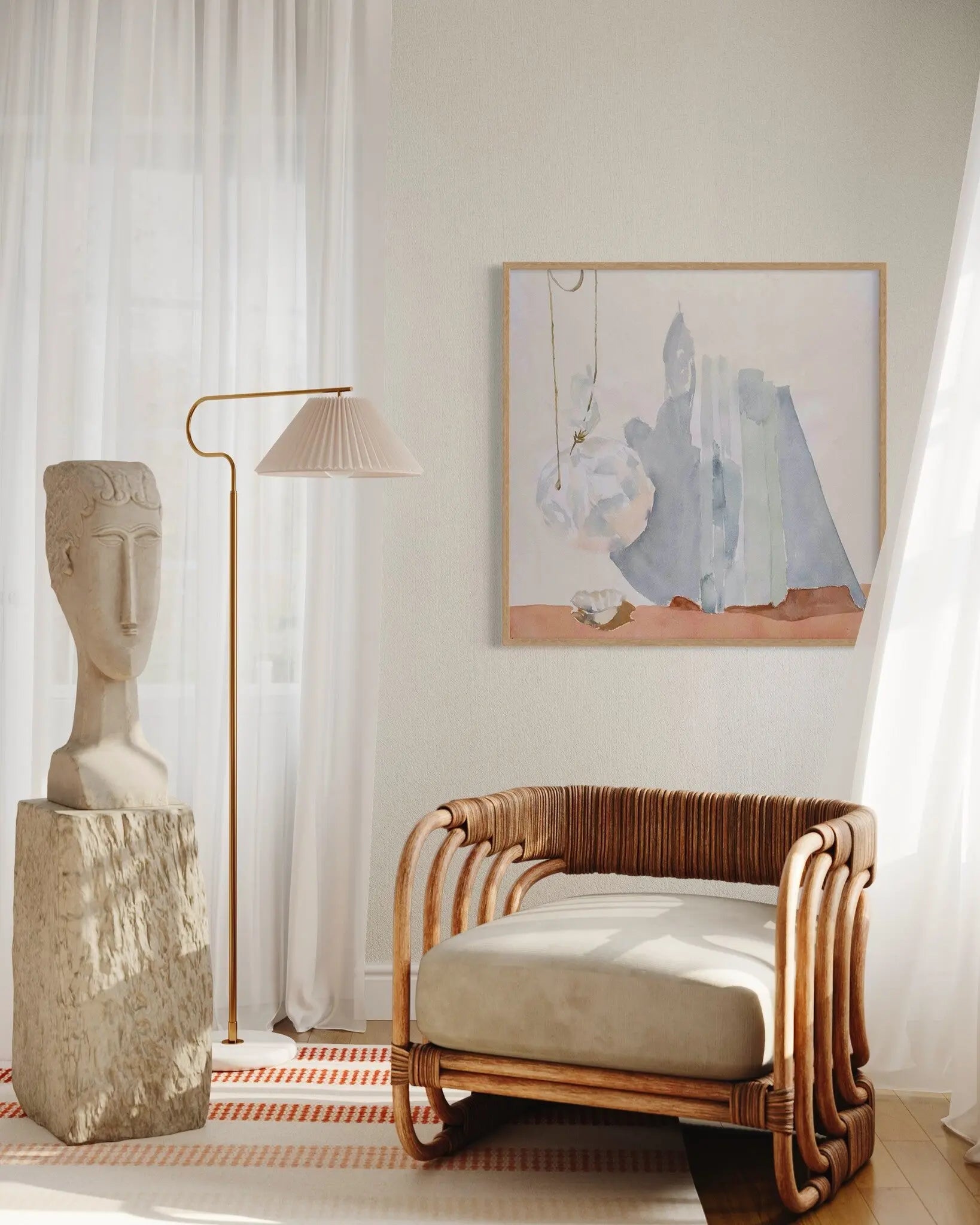 Abstraction in Grey and Pink by Encarnacion Portal Rubio presented in a curated interior design
