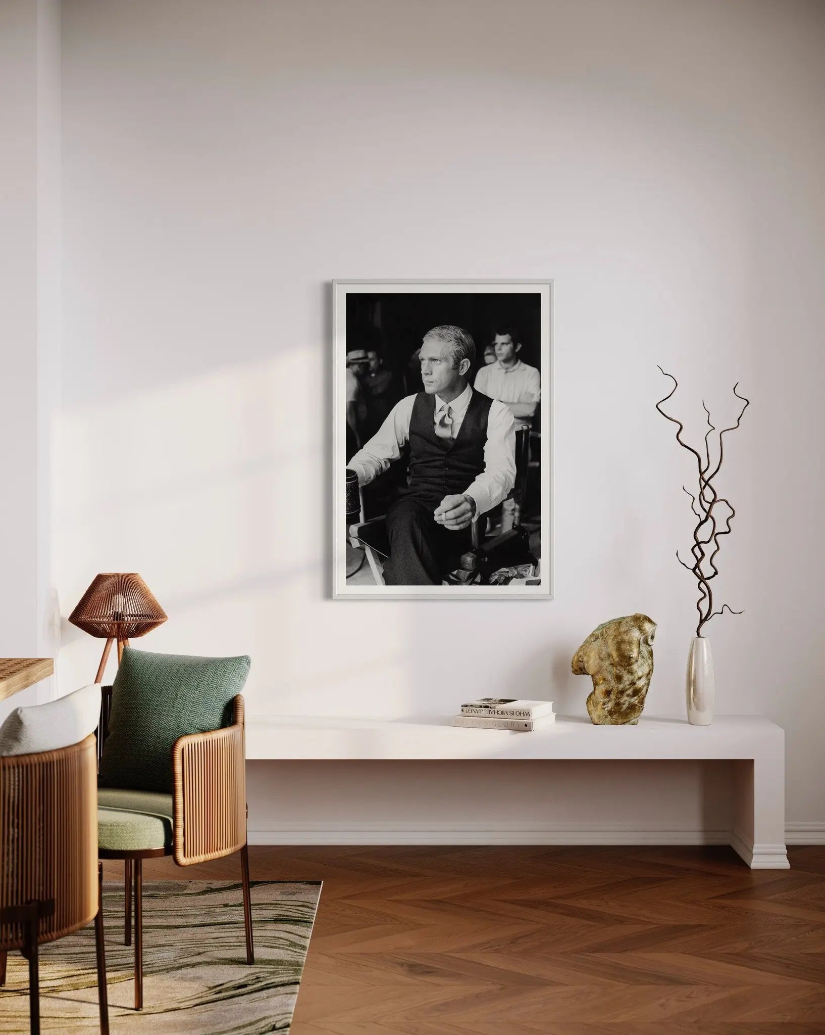 Steve McQueen on Set 1968 presented in a curated interior design