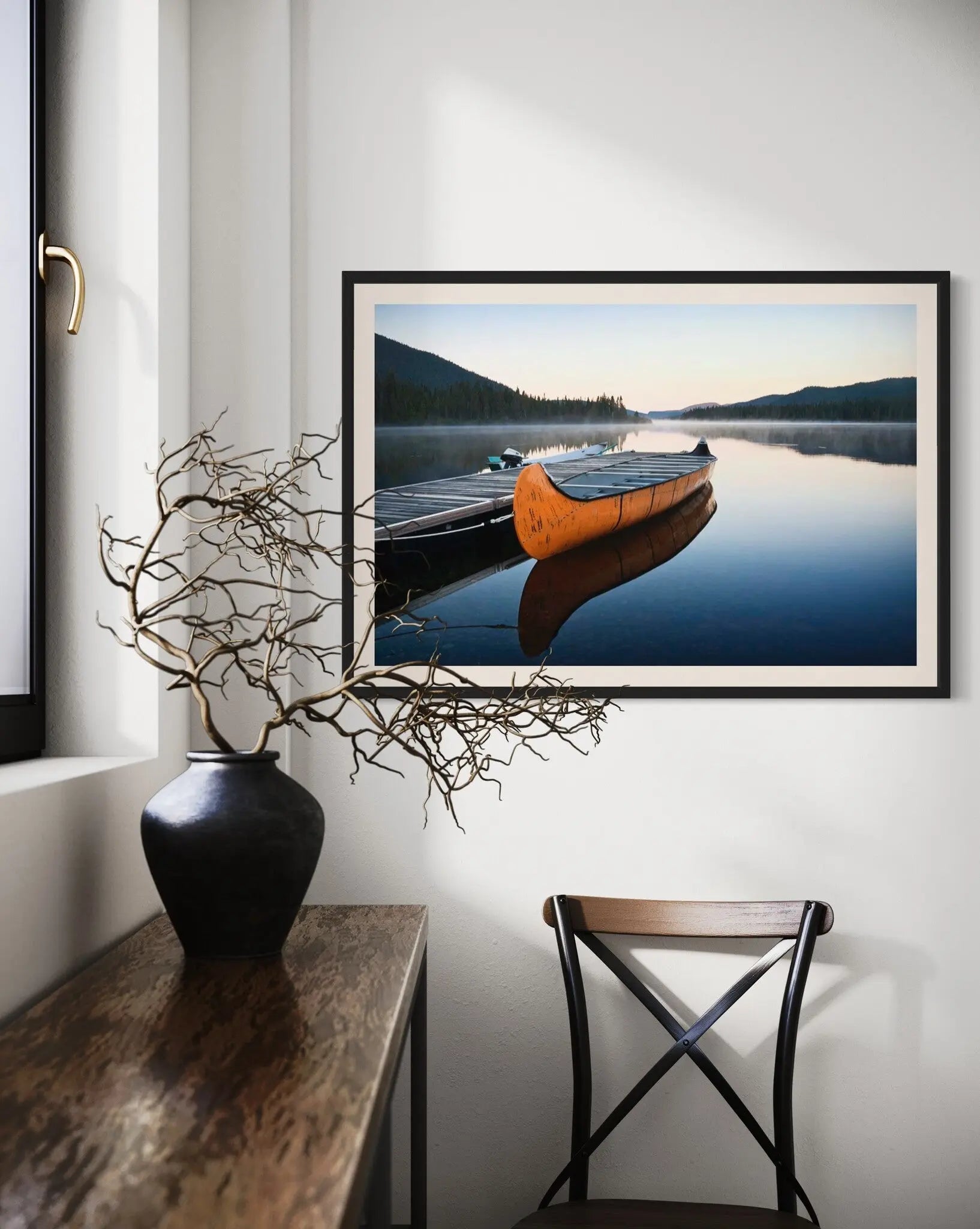 Tranquil Morning at Lake Cascapedia, Quebec styled in a contemporary interior setting