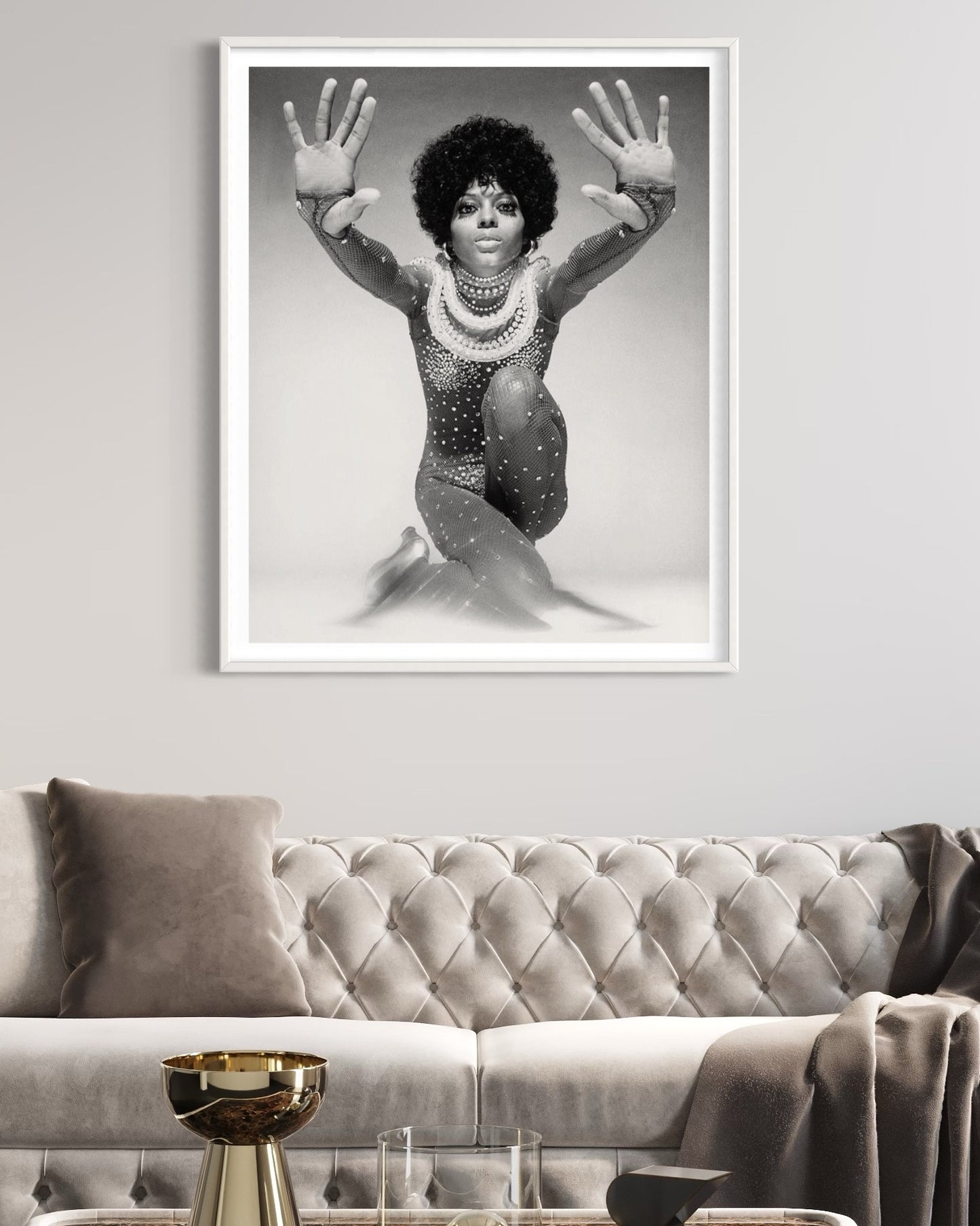 Luxury framed wall art featuring Diana Ross for interior design projects