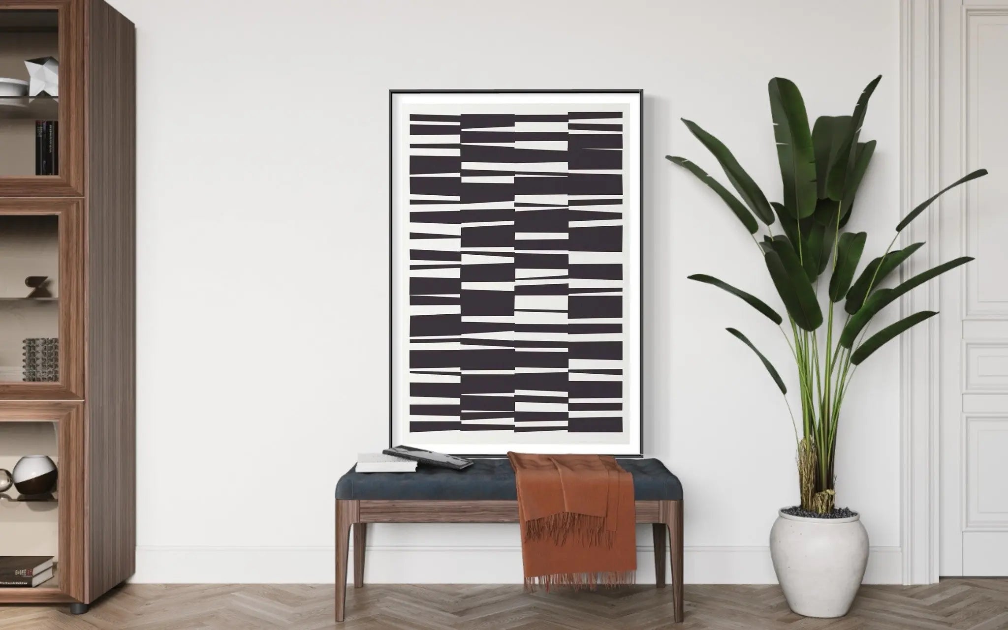 Deconstructed Screen In Black And White installed in a luxury residential interior