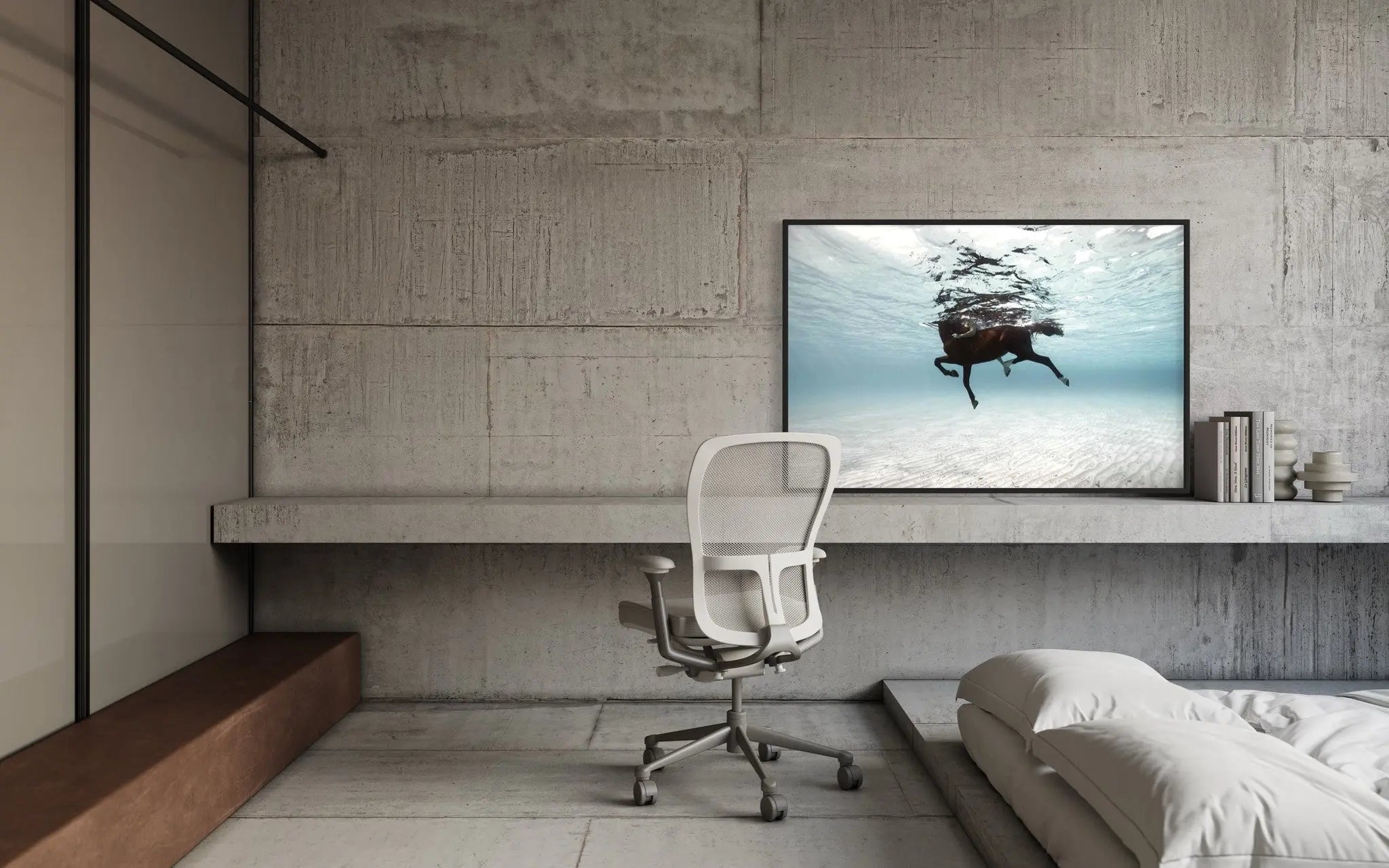 On a Horse in the Mediterranean Sea by Enric Gener showcased in a designer room setting