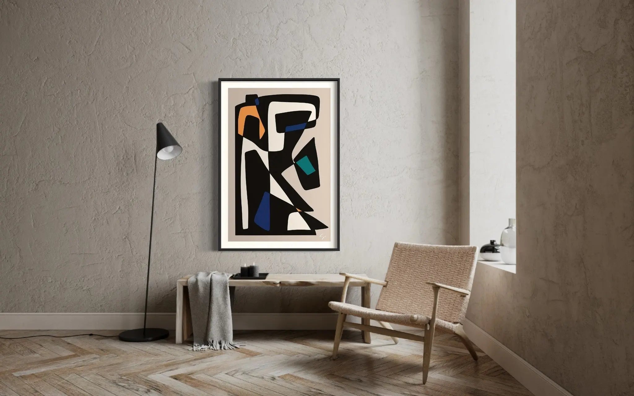Abstract Geometric 4 by Yolanda Carbayo showcased in a designer room setting