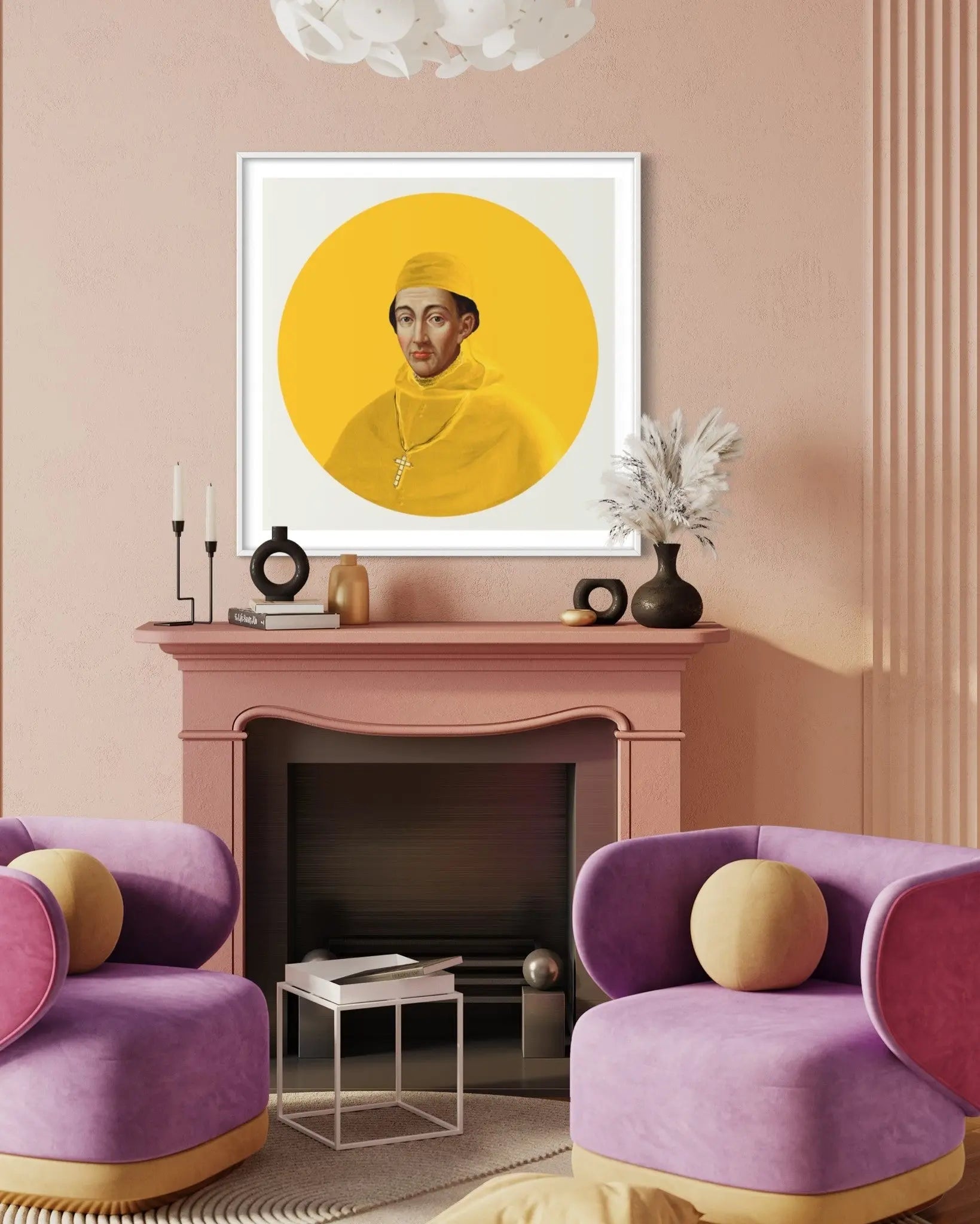 Cardinal in Yellow by Alejandro Franseschini displayed in a modern living room interior