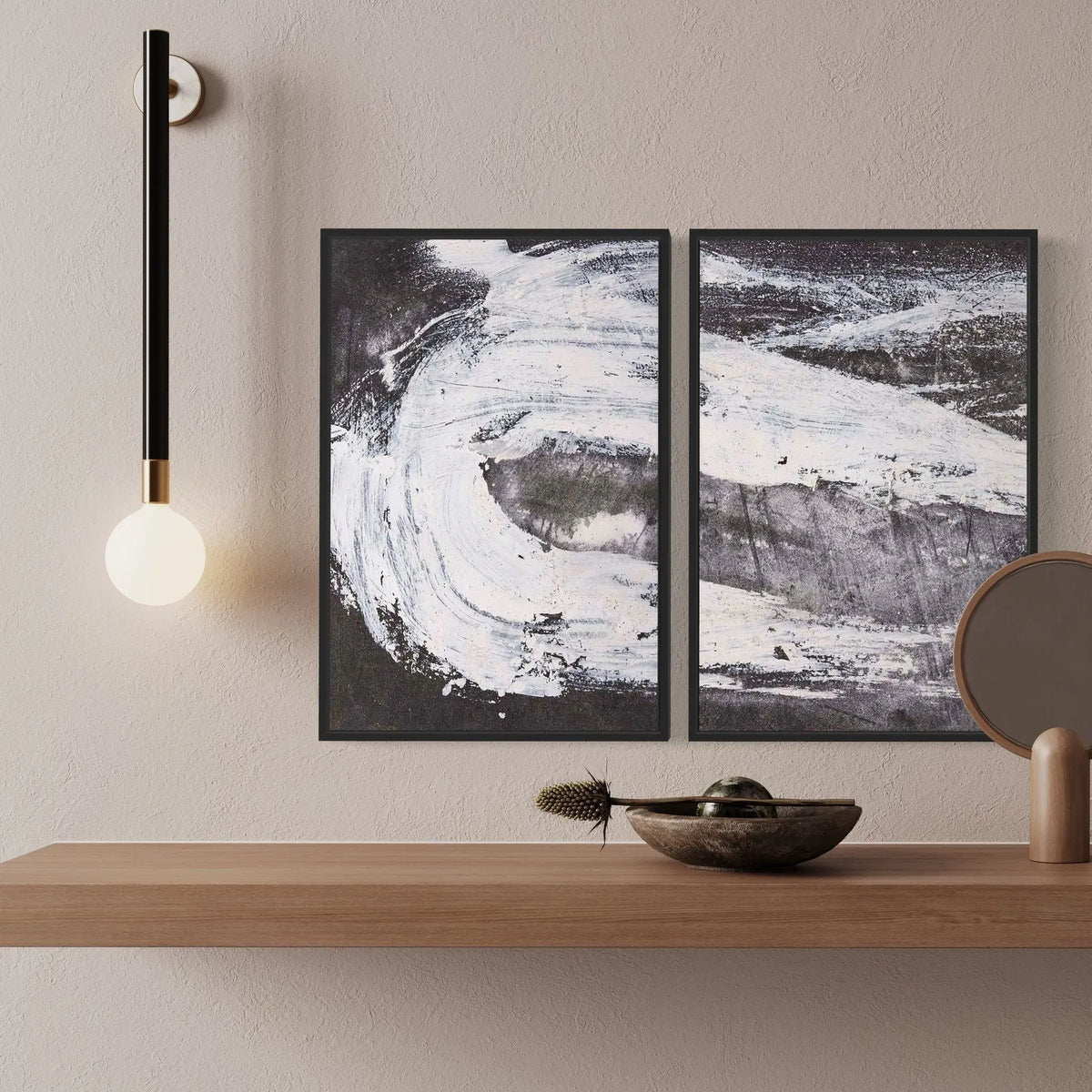 Oblivion I by Evelyn Ogly displayed in a modern living room interior