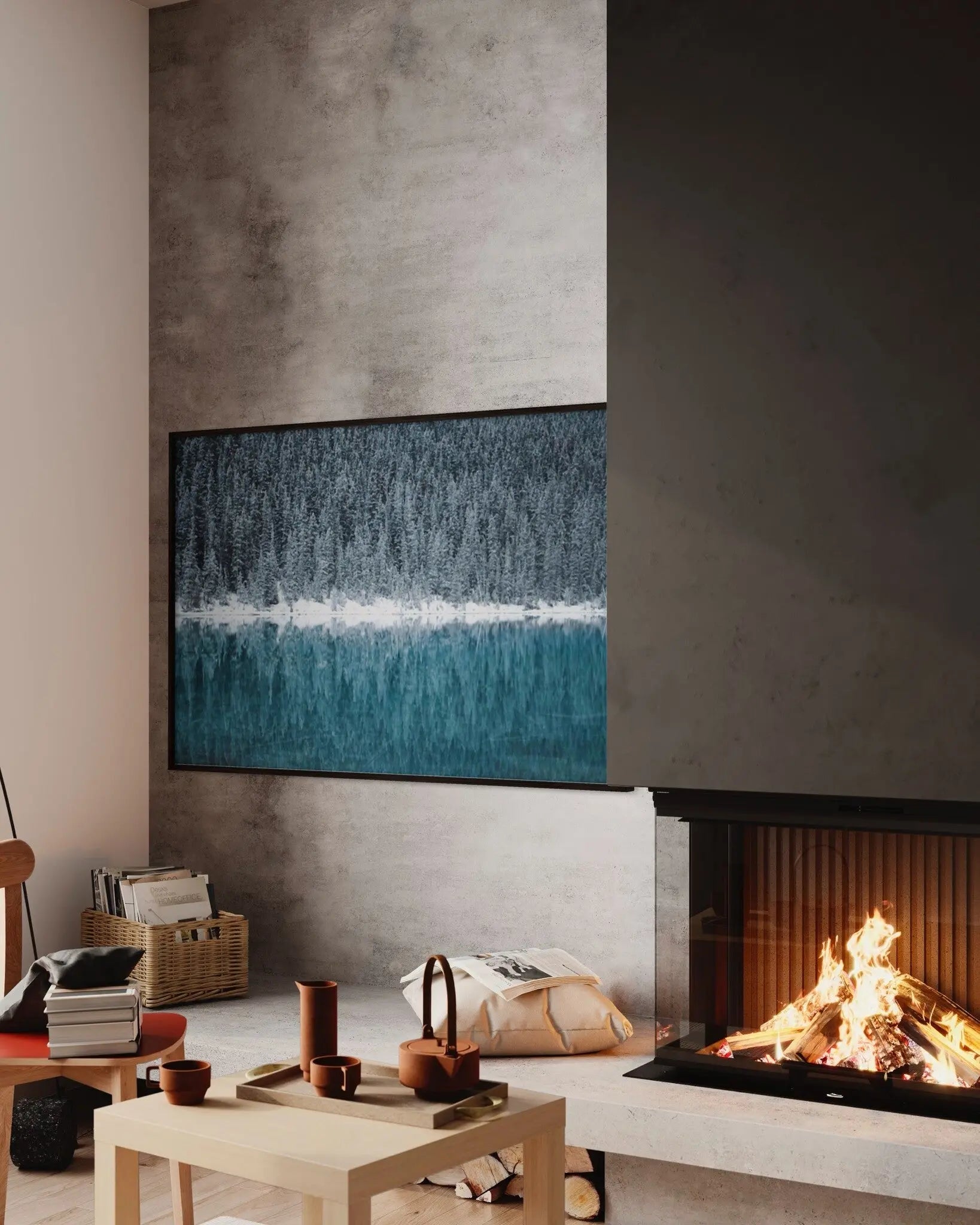 Frosty Lake by J. Caspari shown in a minimalist home decor setting