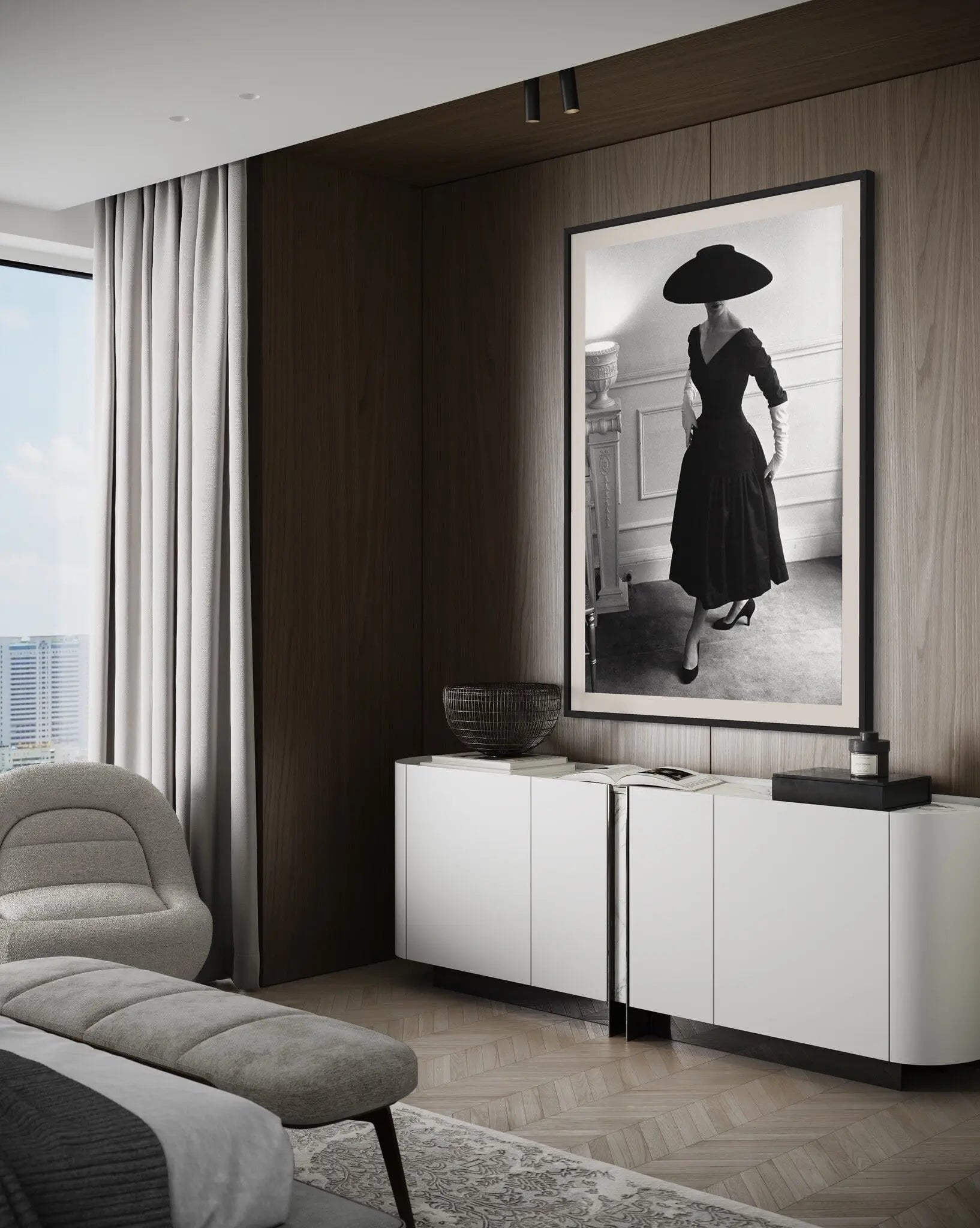 Elegant Daywear 1957 styled in a contemporary interior setting