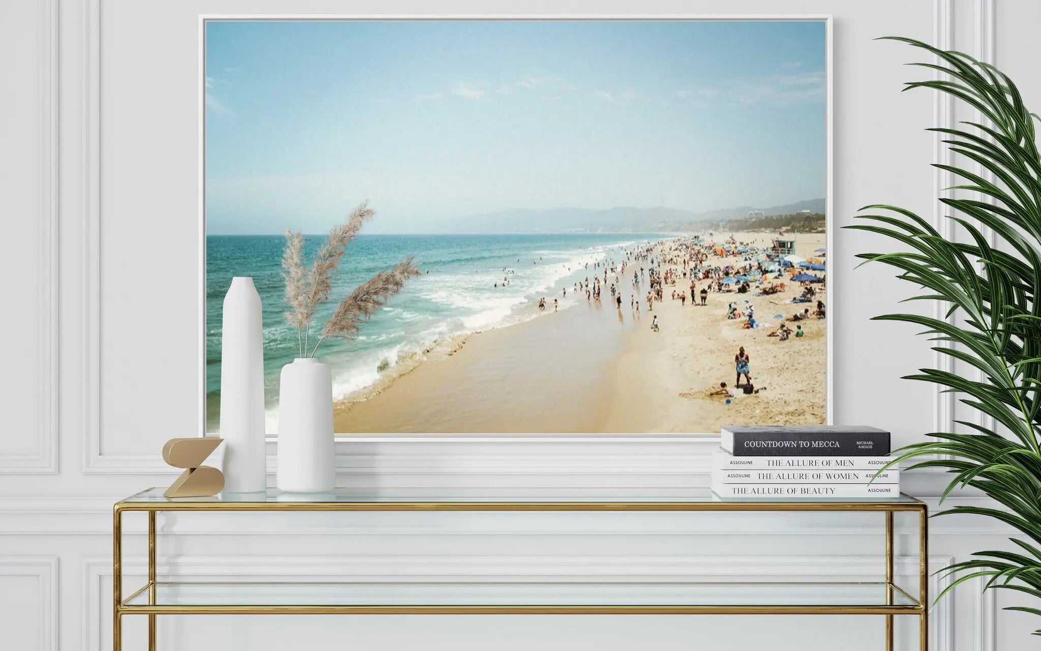 California Beach Day by J. Chau displayed in a modern living room interior