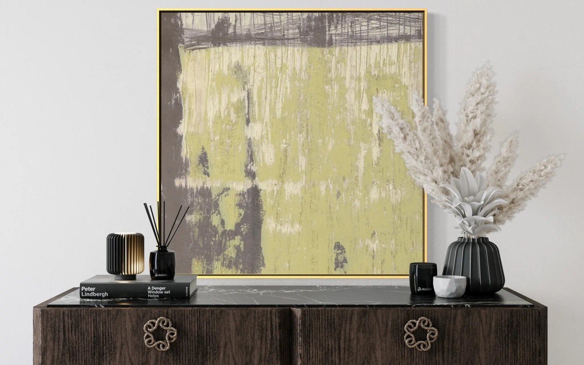 Universal Syncopations 55 by Evelyn Ogly displayed in a modern living room interior