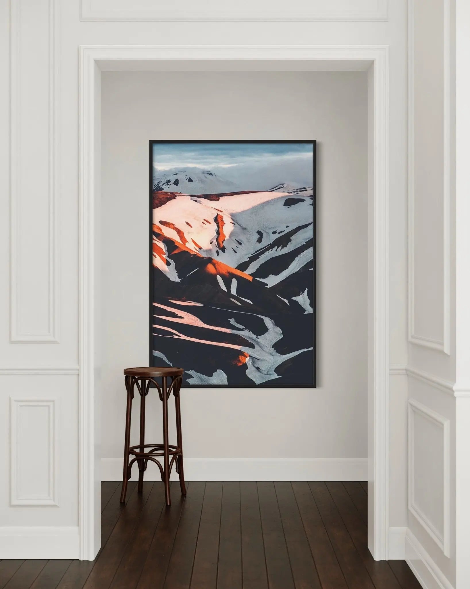 Snow On Sun Valley by N. Niman displayed in a modern living room interior