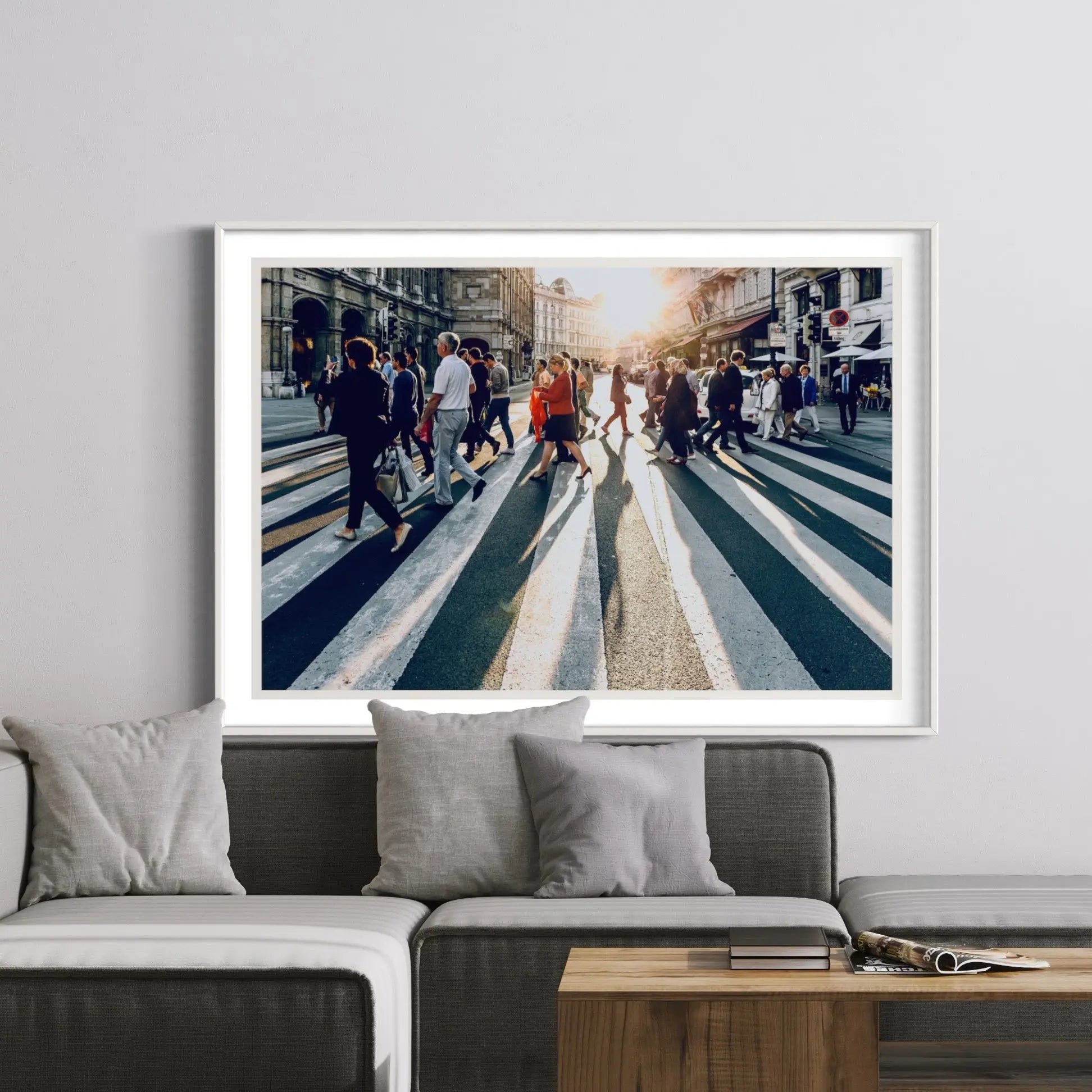 Out In The City by P. Kolln displayed in a modern living room interior