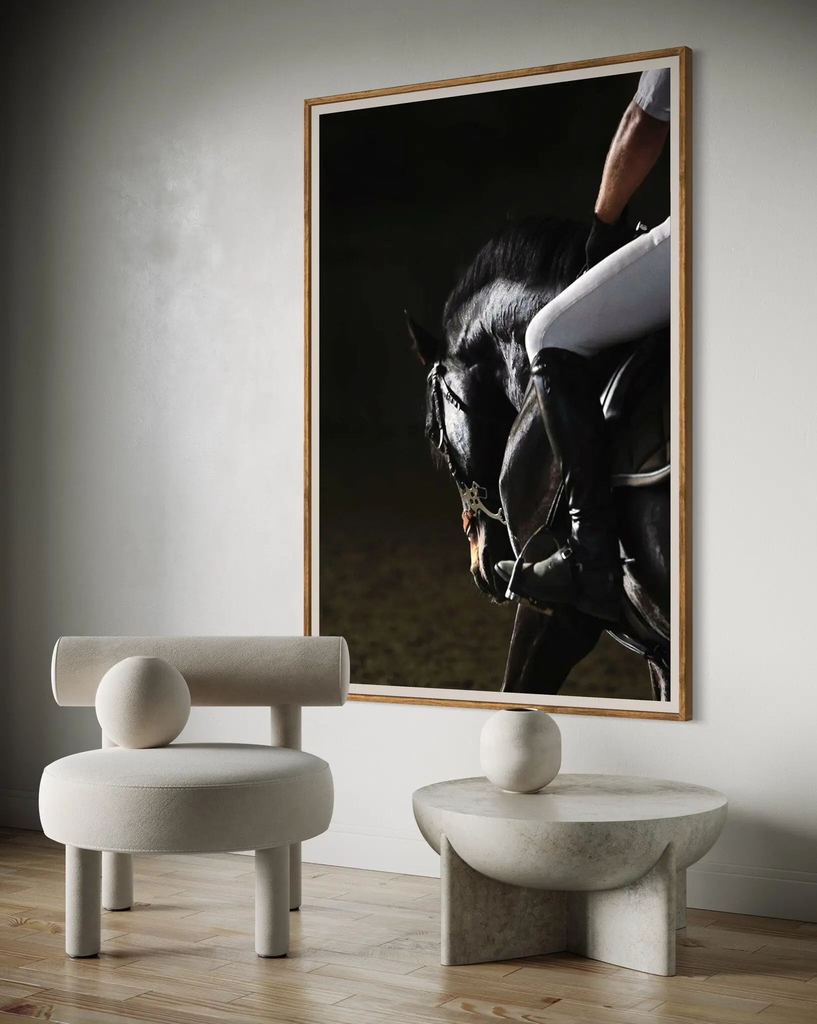 Elegant Horse in Training featured in an elegant interior space