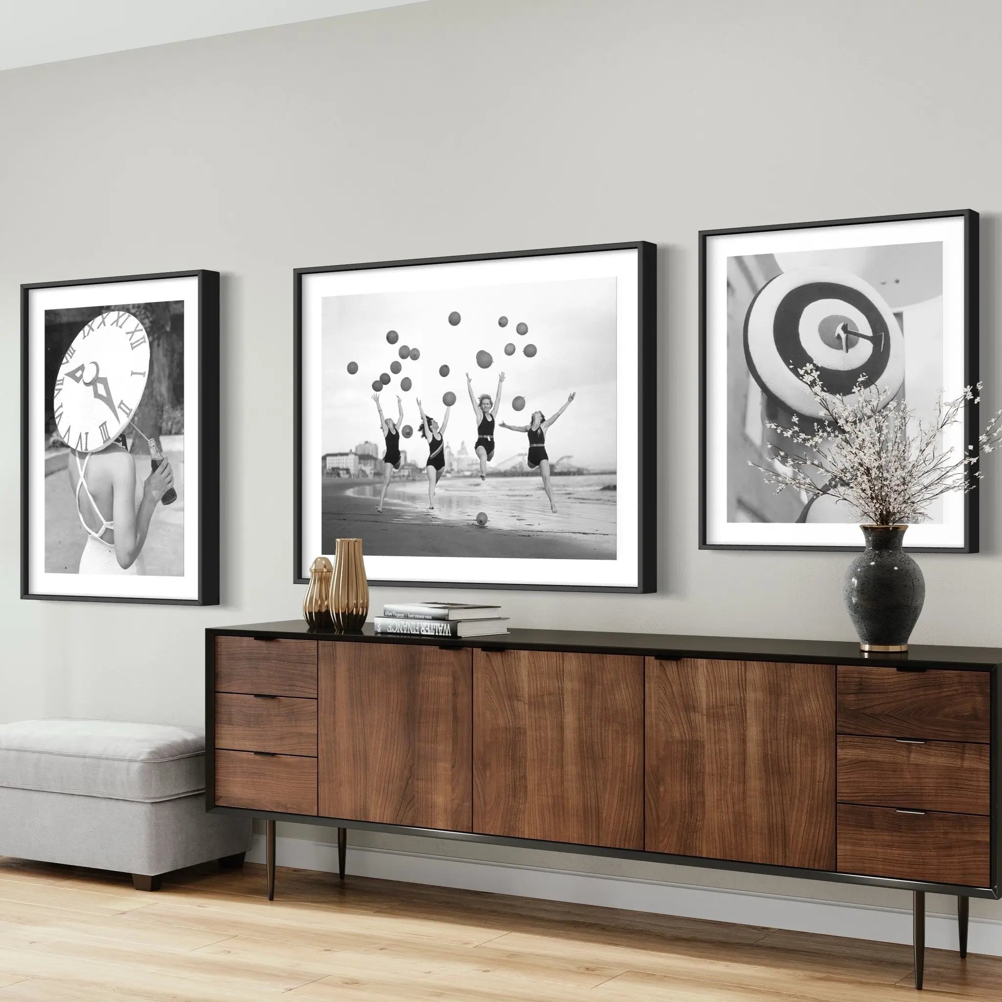Balloon Dancers on Long Beach by Bettmann displayed in a modern living room interior