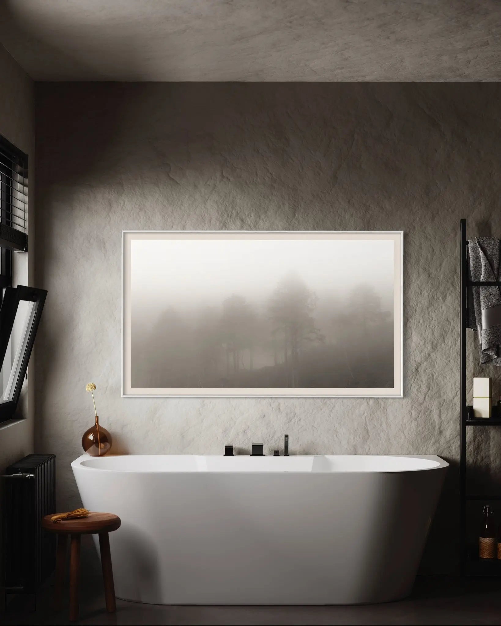 Monochrome Trees by P. Hendry showcased in a designer room setting