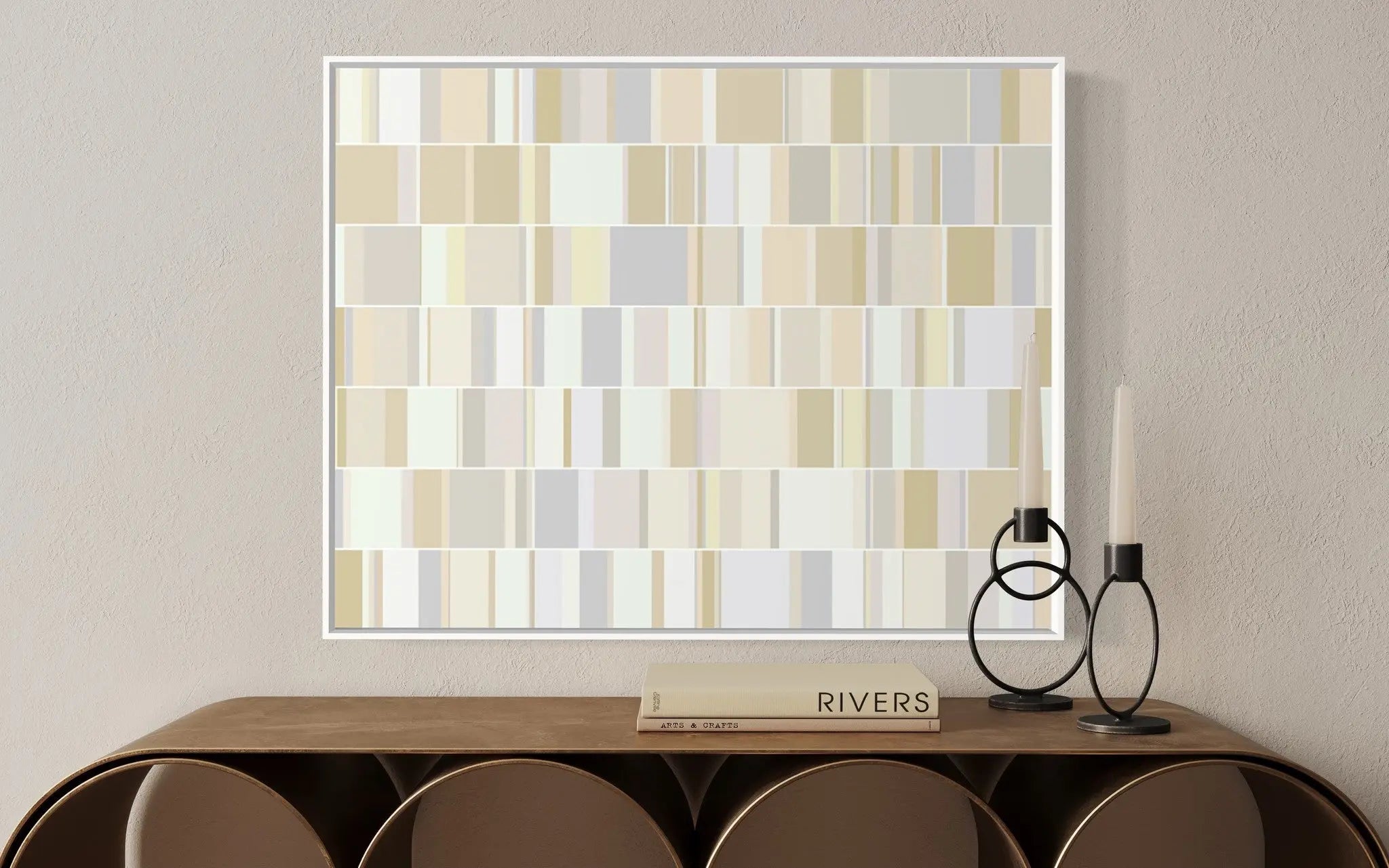 Neutral Domino Modernist Pattern by Alejandro Franseschini styled in a contemporary interior setting