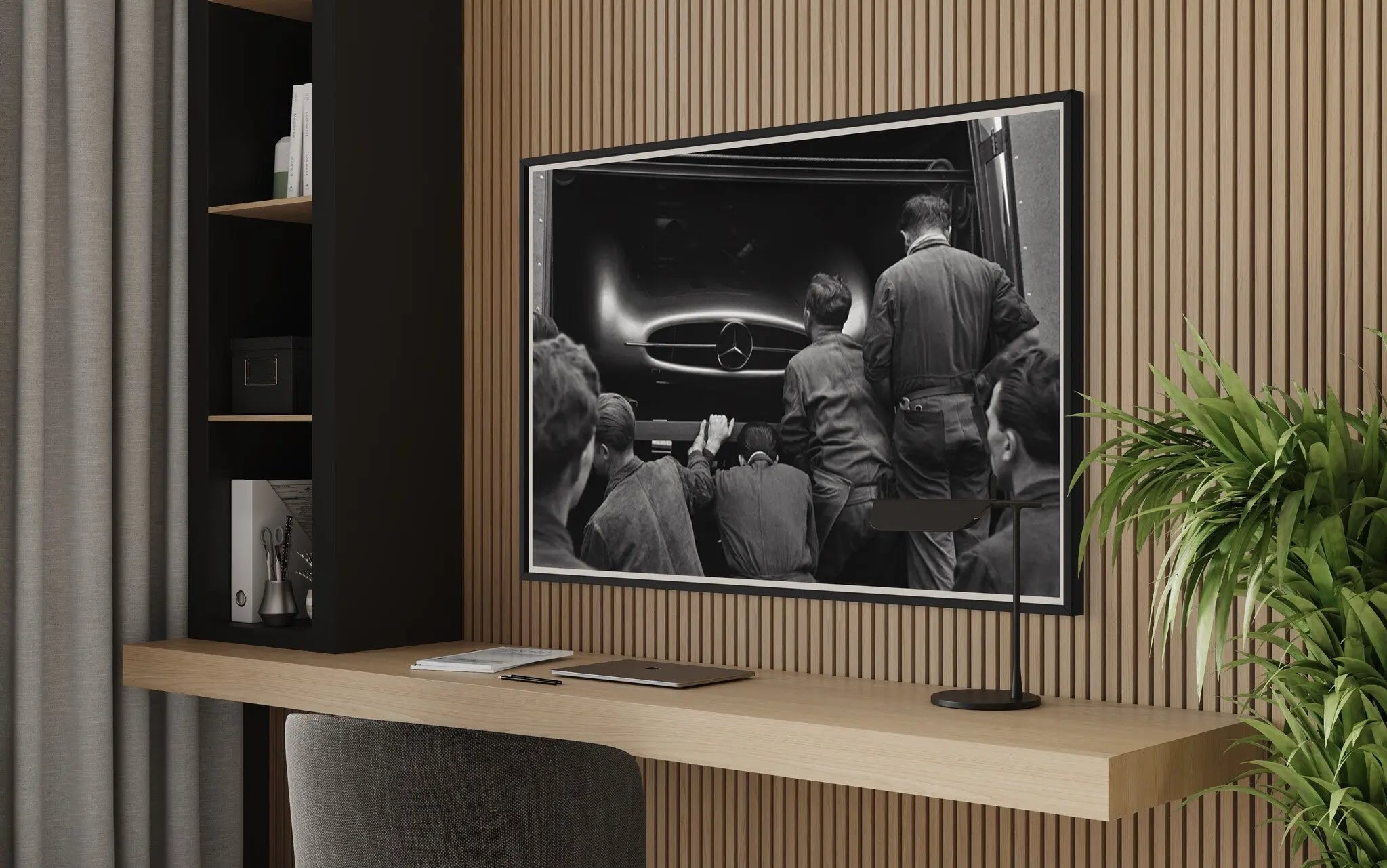 1954 Mercedes Grand Prix by Joseph McKeown showcased in a designer room setting
