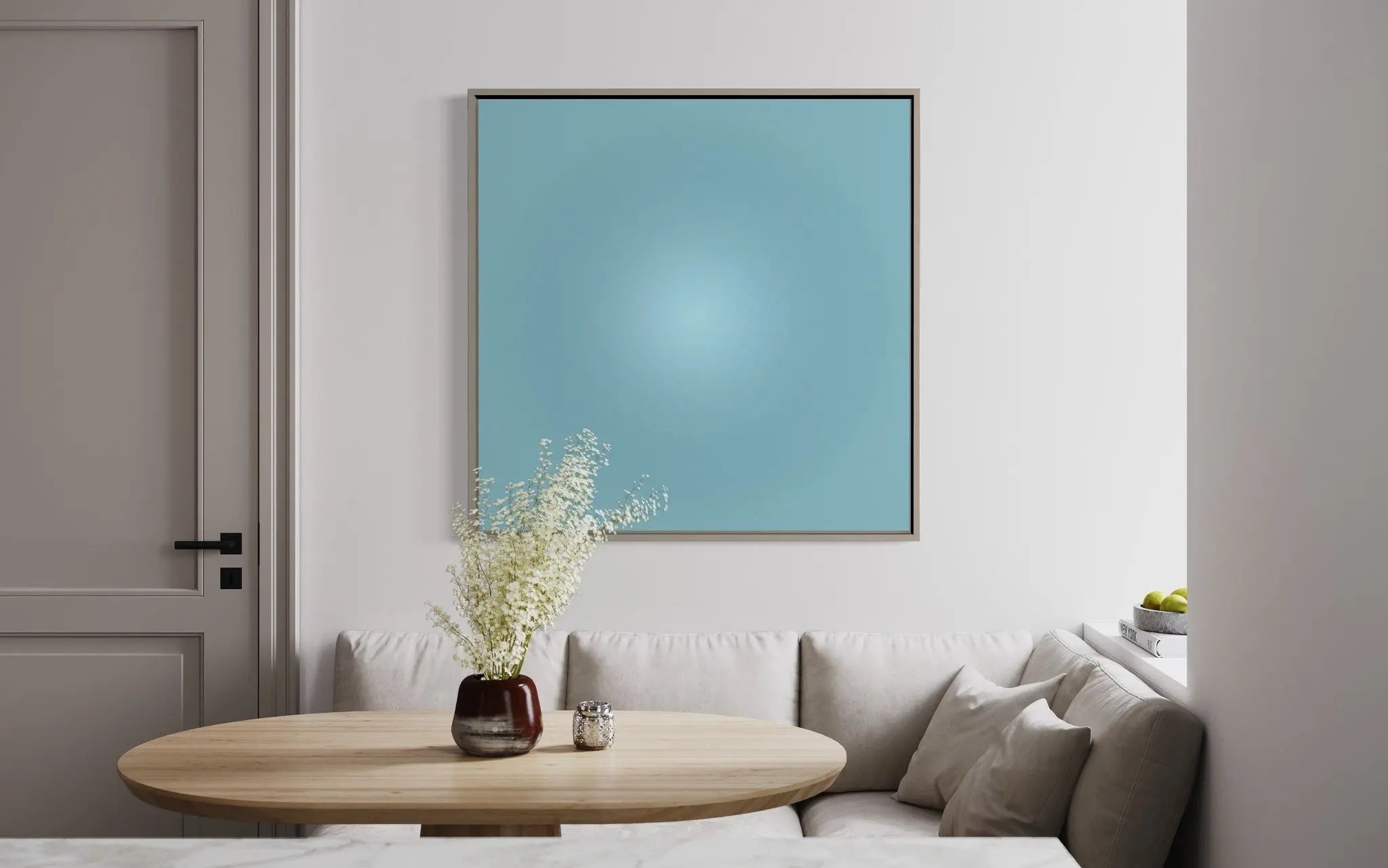 Light Blue Halo by Alejandro Franseschini displayed in a modern living room interior