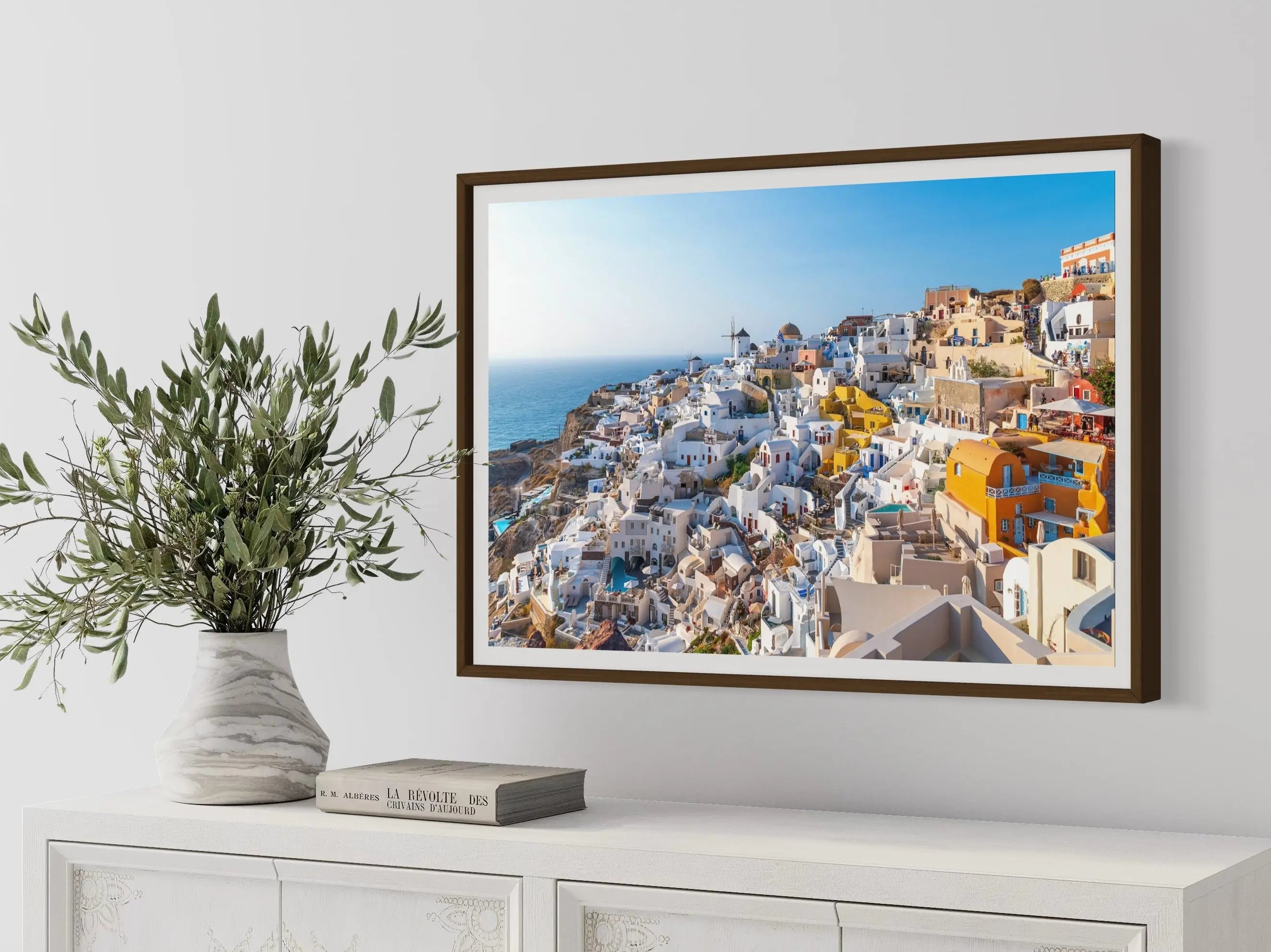Beautiful View of Oia in Santorini by George Pachantouris showcased in a designer room setting