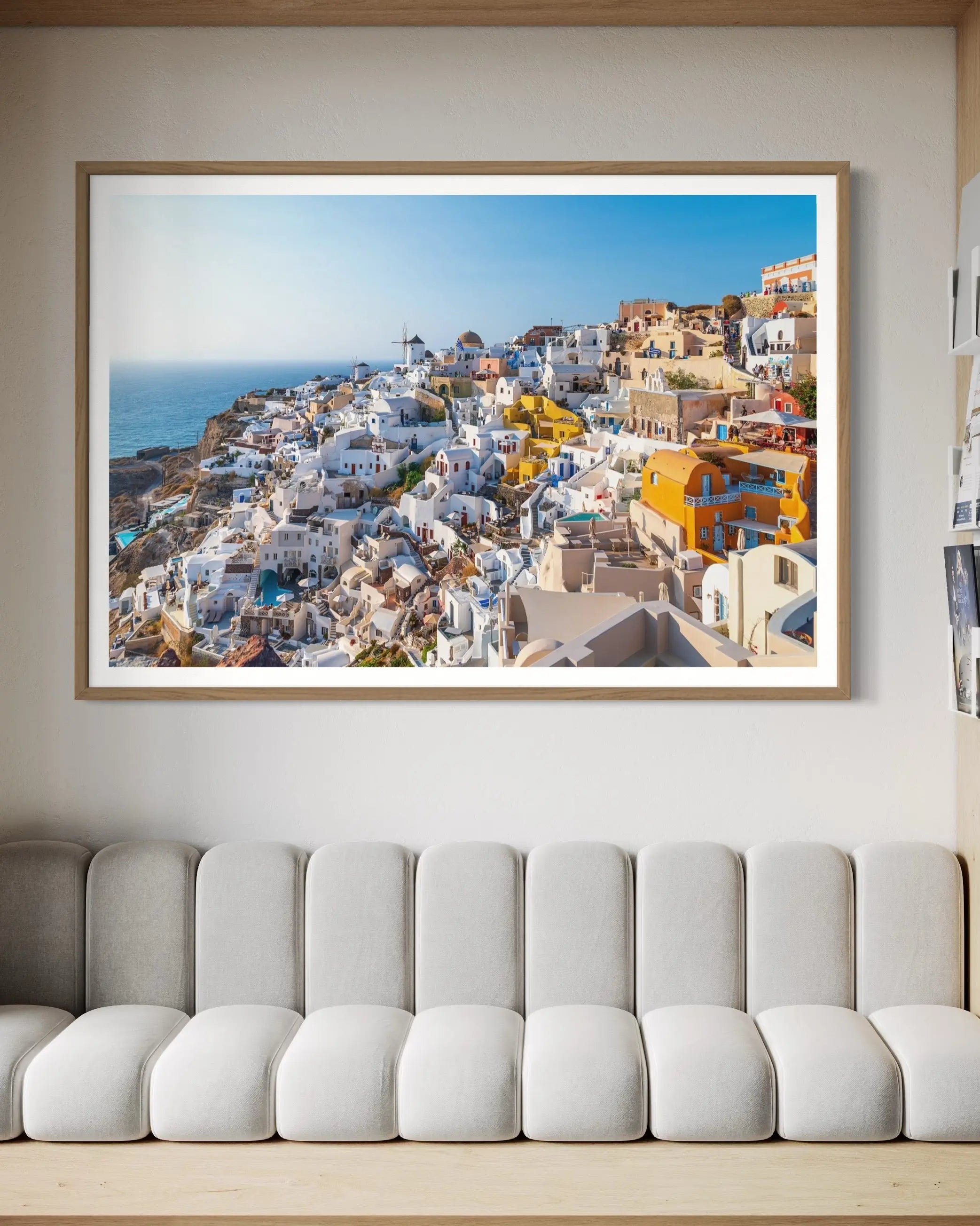 Beautiful View of Oia in Santorini by George Pachantouris presented in a curated interior design