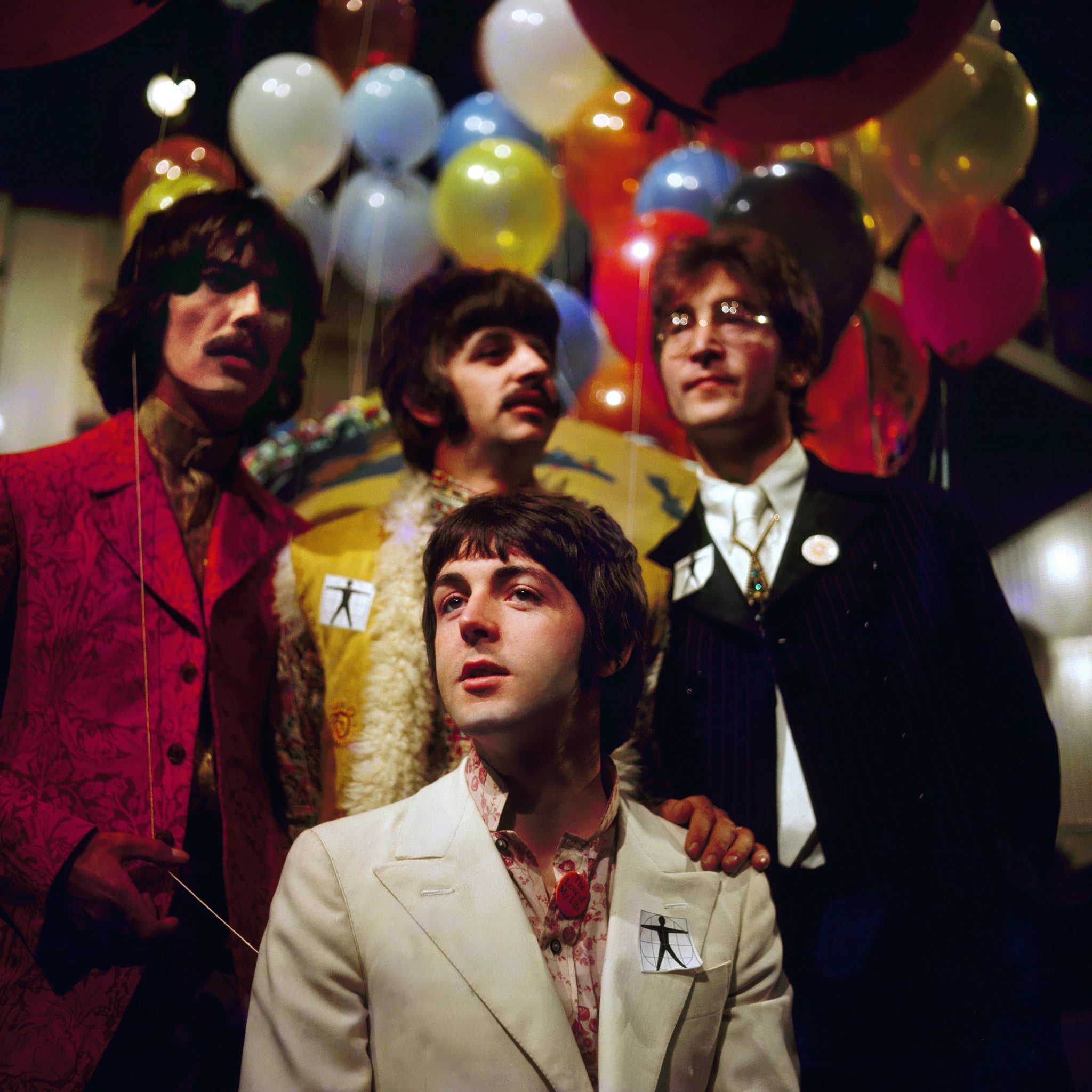 All You Need Is Love by BIPS-Stringer, color photograph of The Beatles surrounded by balloons, fine art print from Getty Images Gallery framed by The Picturalist
