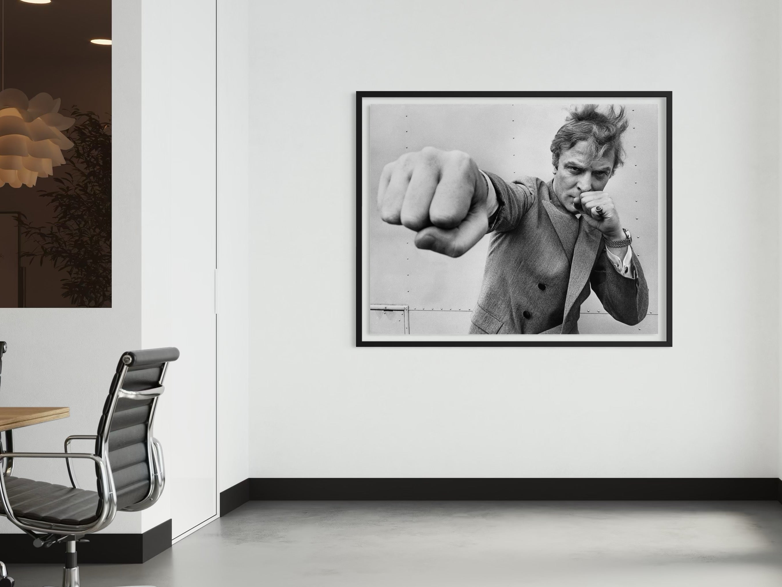Michael Caine Throwing A Punch by Stephan C. Archetti, Getty Images Gallery black and white portrait, fine-art print framed by The Picturalist