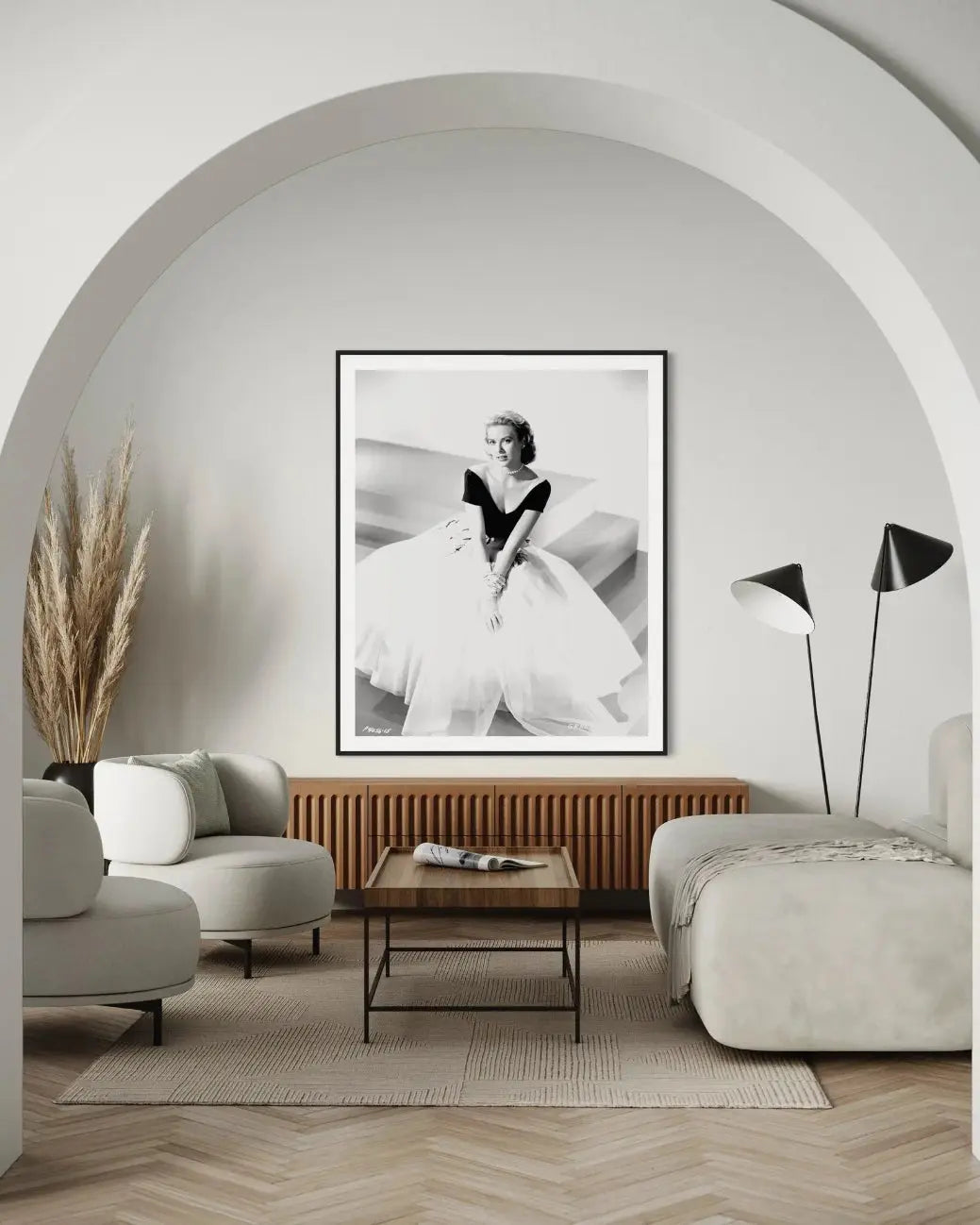 Grace Kelly in Rear Window by Bud Fraker styled in a contemporary interior setting