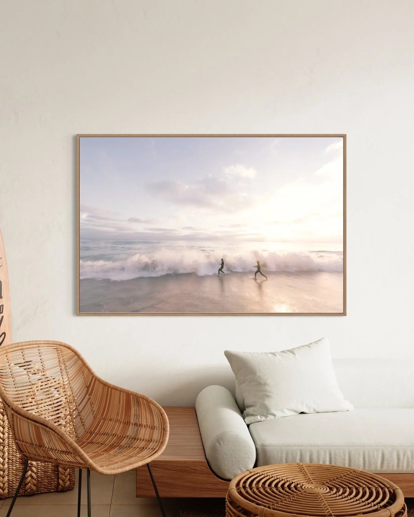 Beach Day Sunset displayed in a modern living room interior
