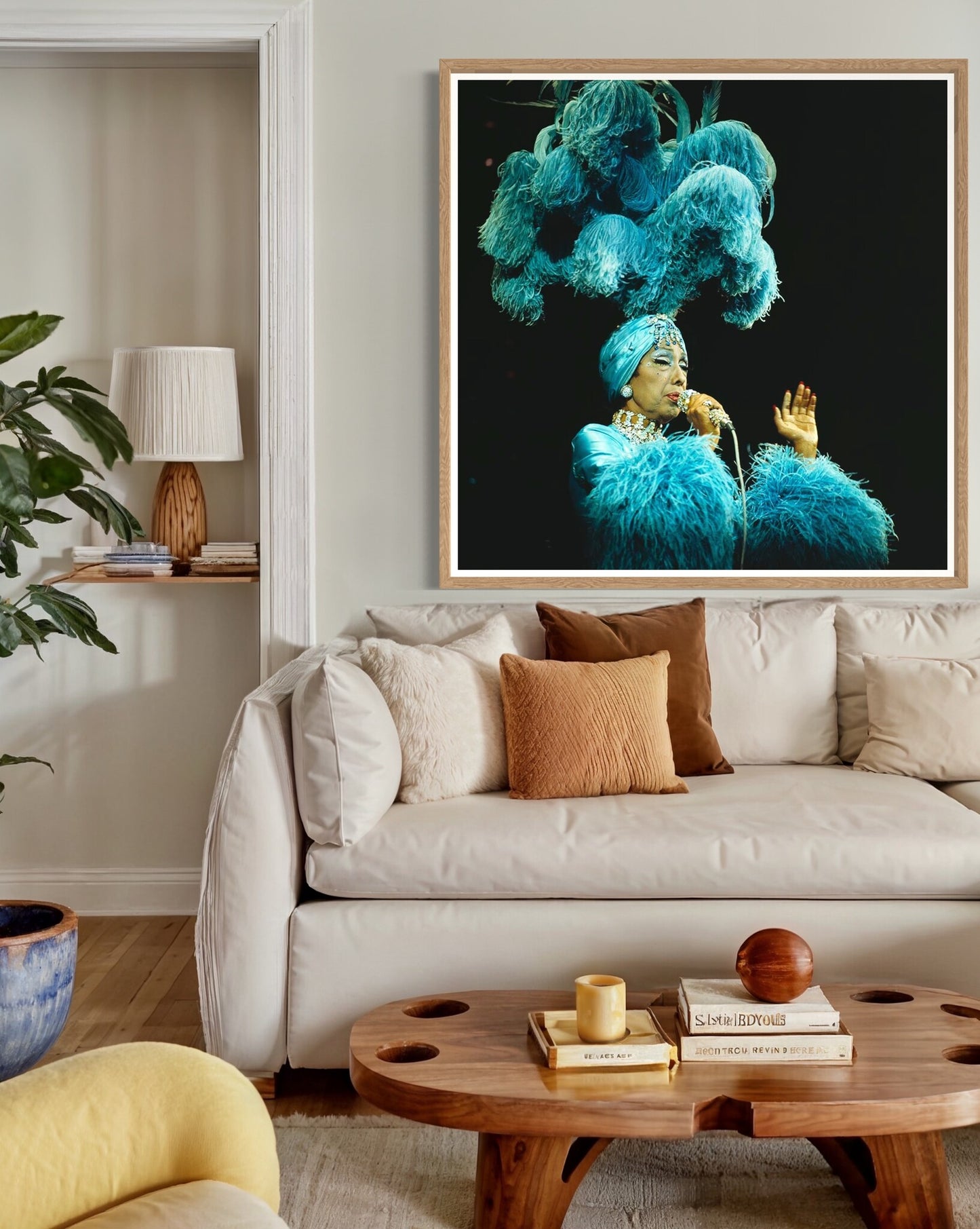 Iconic wall print of Josephine Baker in full costume, fine art photography for interior design