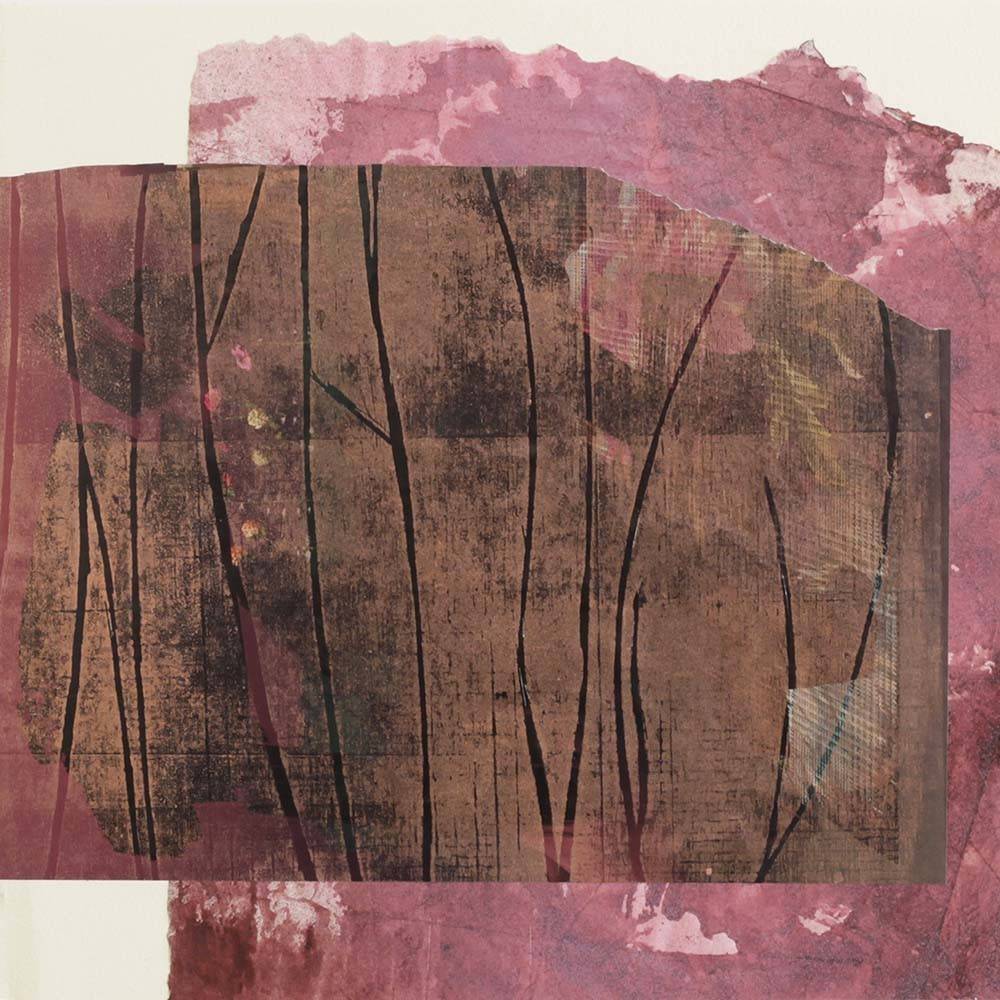 Lidia Beiza abstract canvas art in magenta and earth tones, framed wall art above dining banquette, The Picturalist