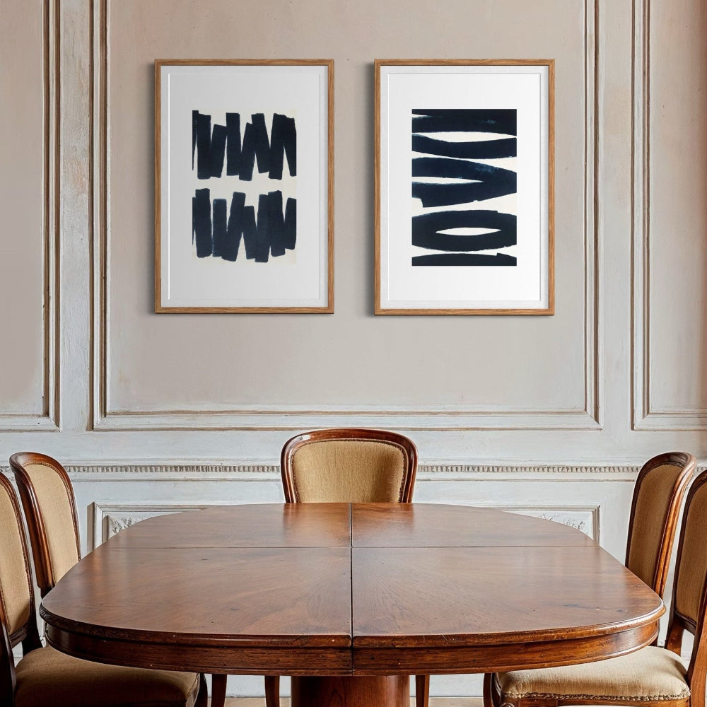 Echo of Thought by Marie Adeline styled in an elegant dining space, elevating high-end interior design with bespoke art prints and The Picturalist custom framing.