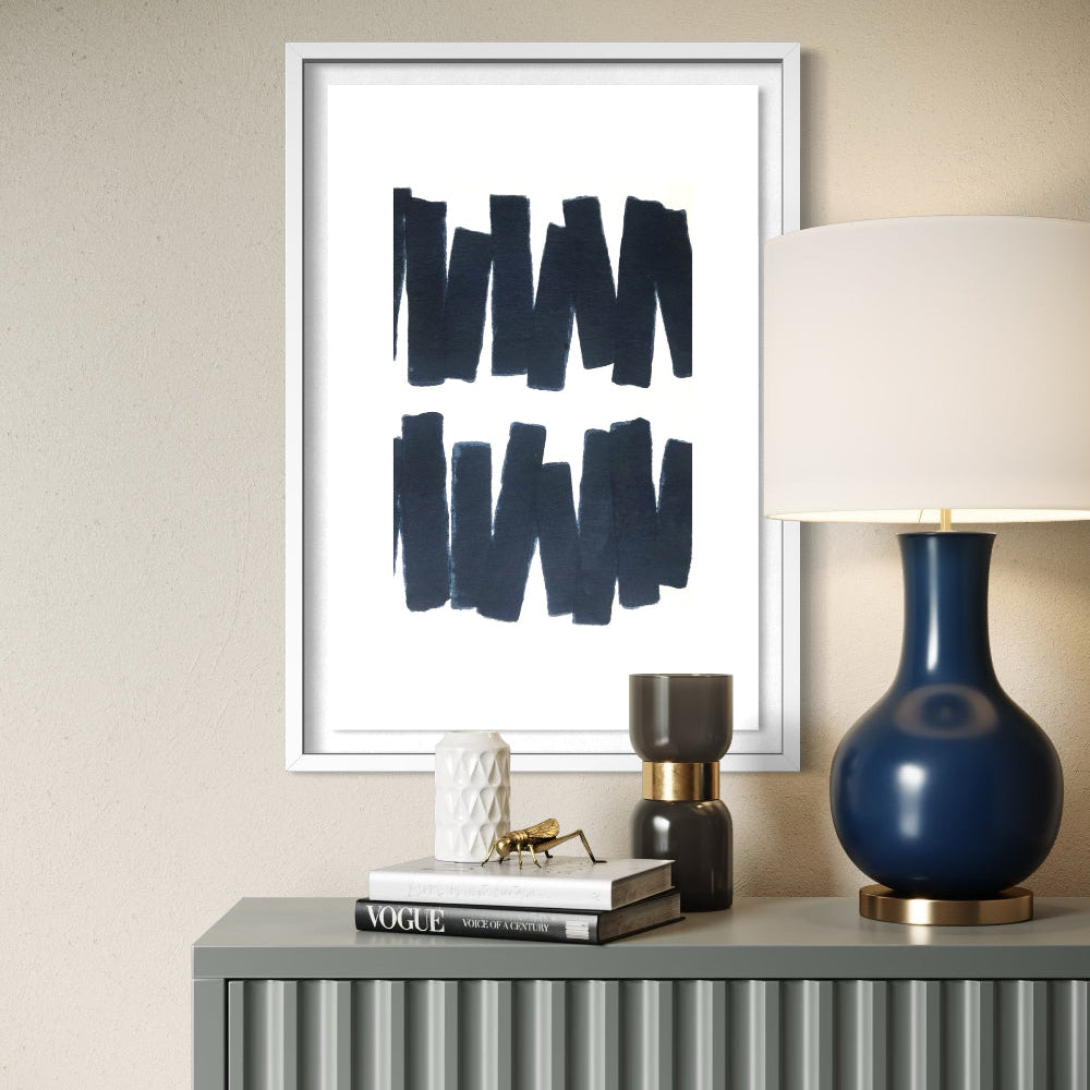 Echo of Thought by Marie Adeline featured in a modern hallway gallery wall, ideal for real estate staging art and curated art collections for upscale properties