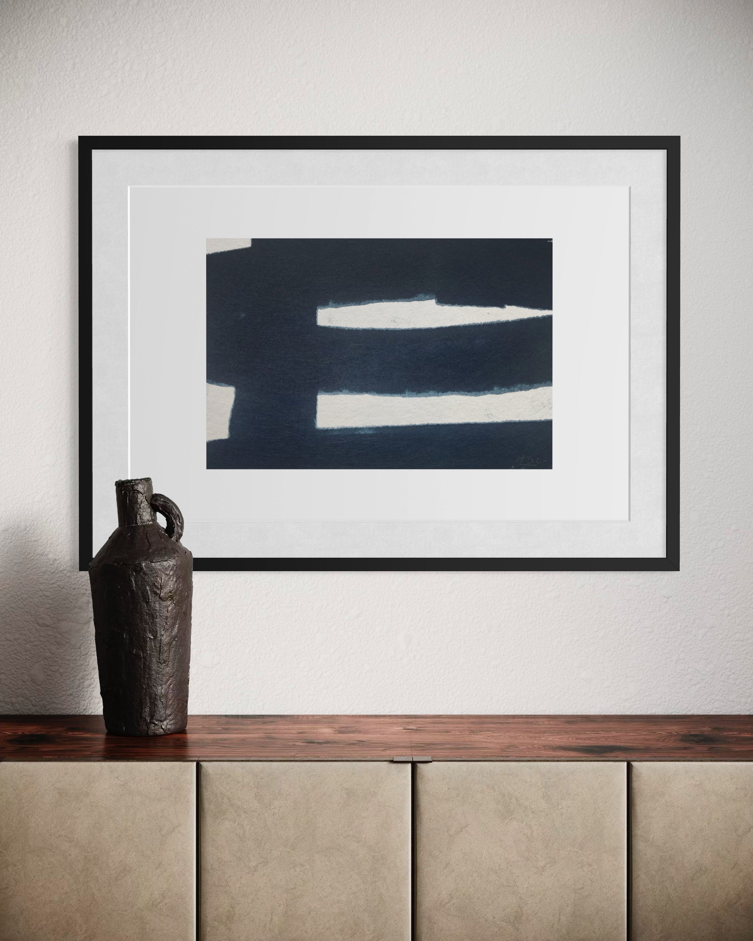 Inner Horizon by Marie Adeline framed in a hotel lounge, curated art for hotels and hospitality interiors by The Picturalist