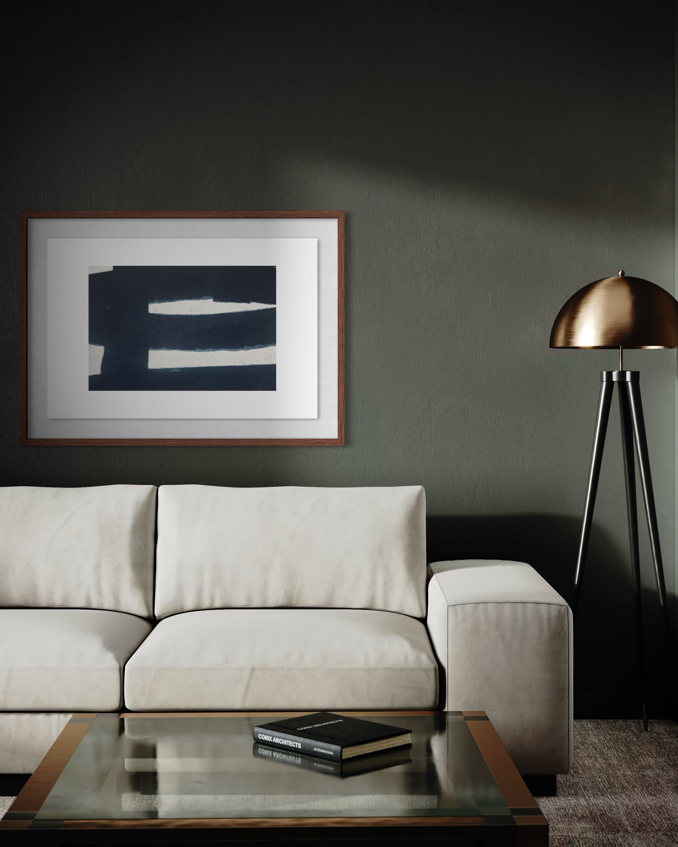 Inner Horizon by Marie Adeline displayed in a contemporary living room, framed art print styled for high-end interior design art by The Picturalist
