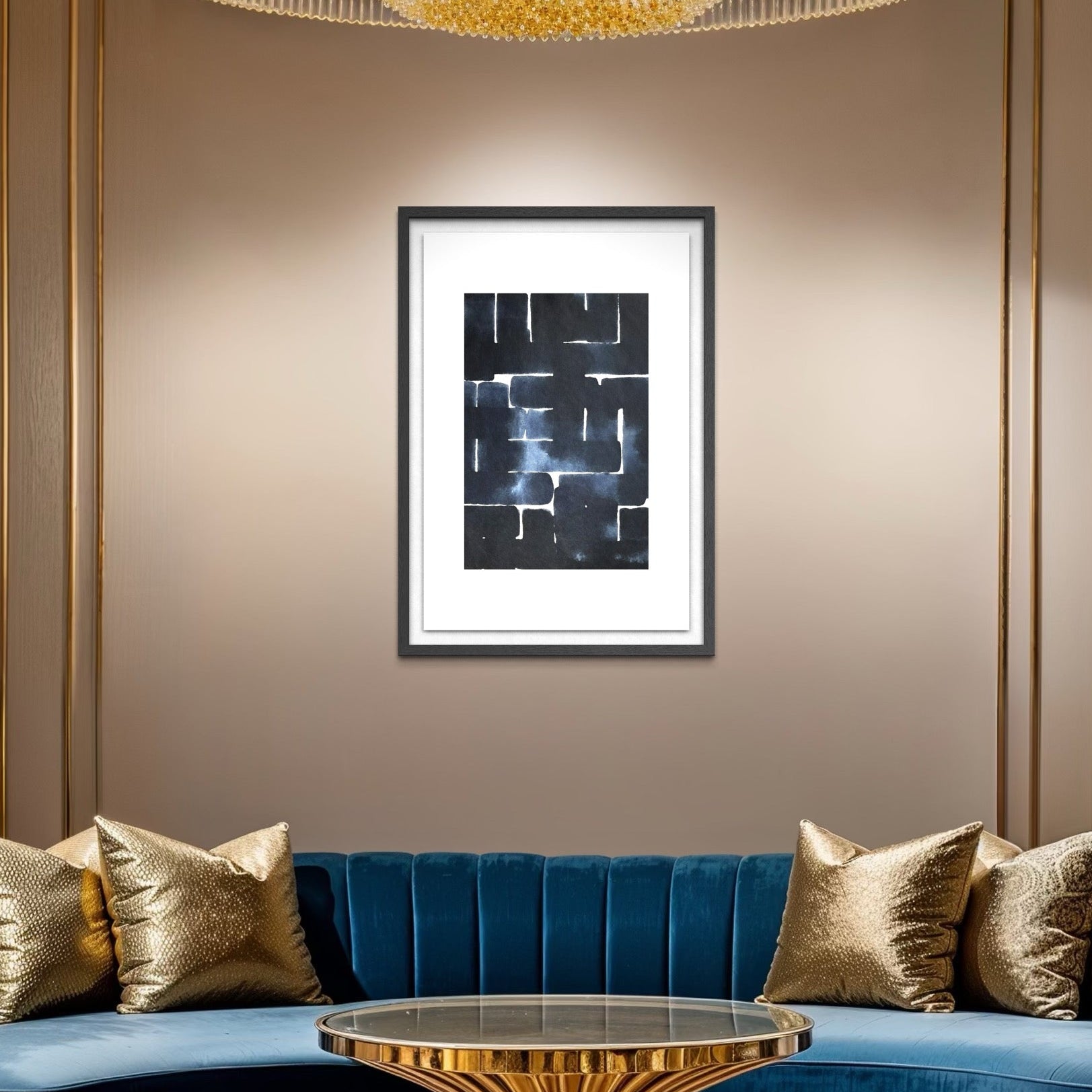 Mind Architecture by Marie Adeline in a boutique hotel lounge, providing framed art for hospitality and aesthetic solutions tailored to hospitality designers.