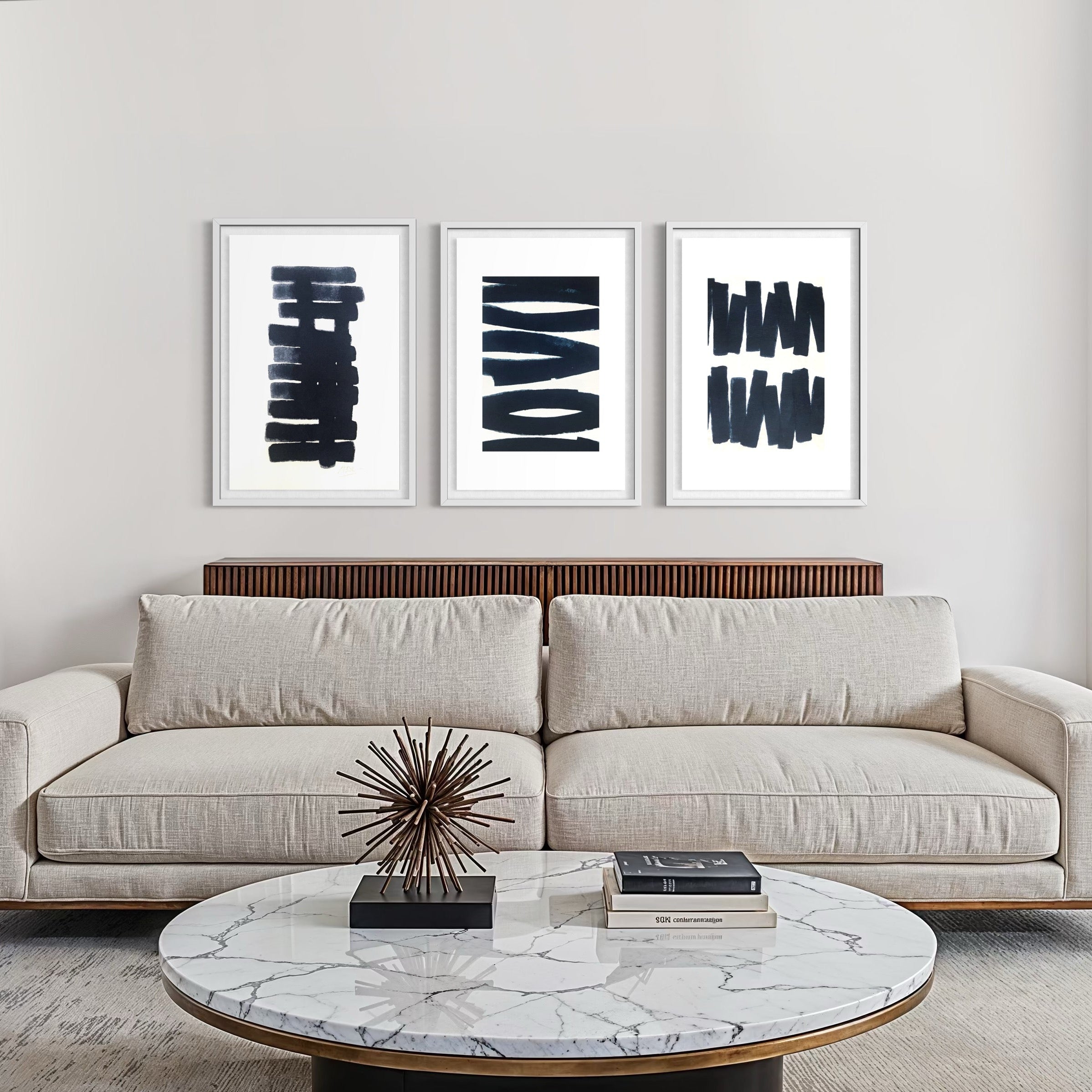 Vertical Balance by Marie Adeline framed in a contemporary living room, showcasing designer-grade wall decor and tailored art solutions for curated interiors