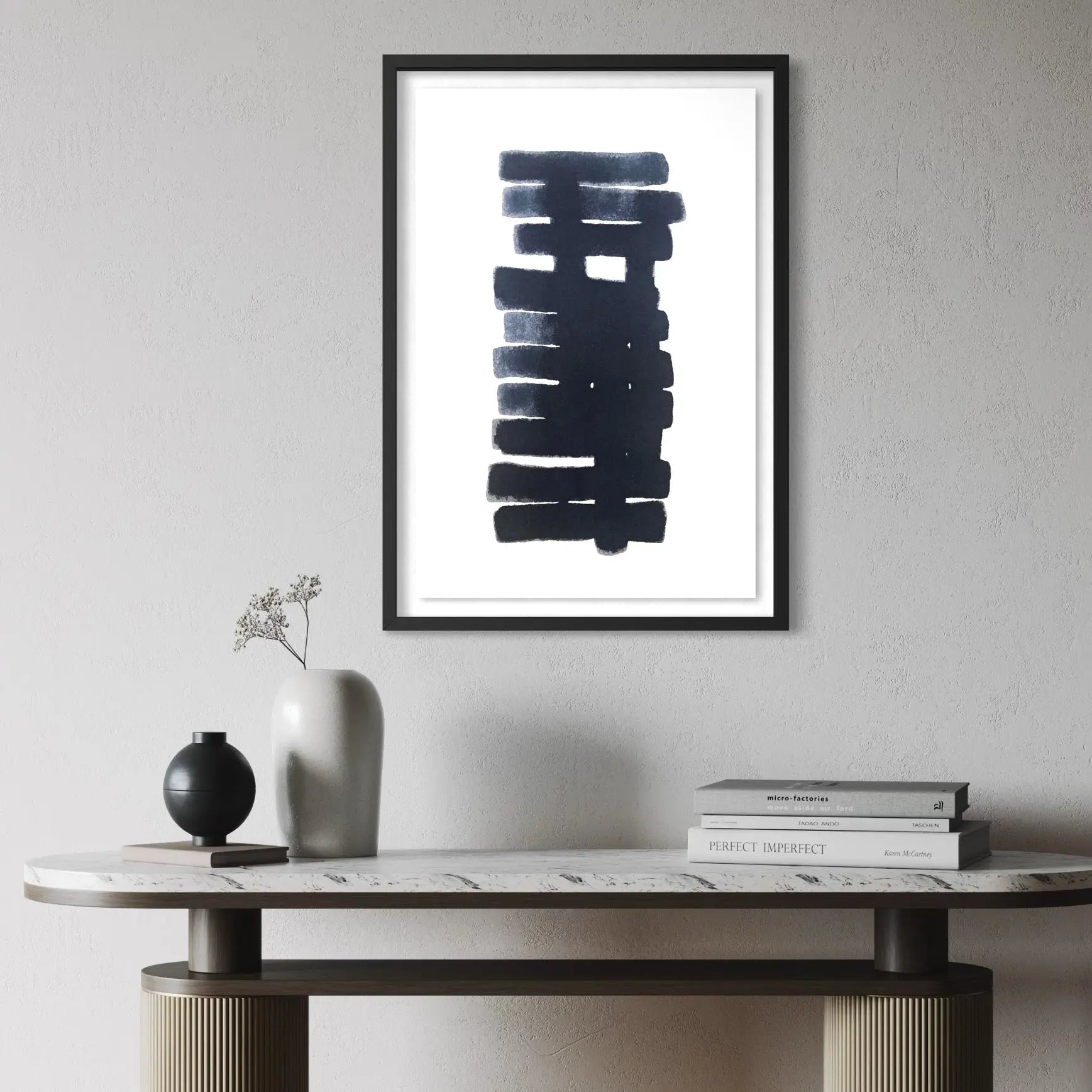 Vertical Balance by Marie Adeline displayed in a modern living room interior