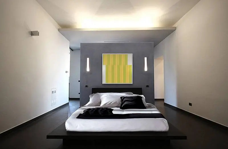 Stripes #01 by Rodrigo Martin displayed in a modern living room interior