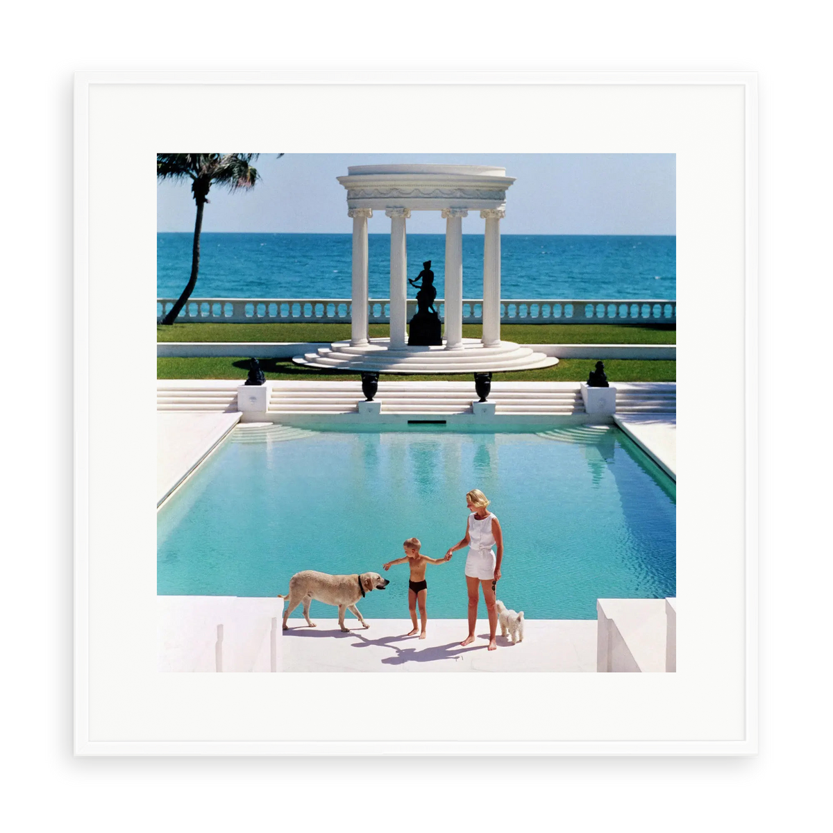 Illustrative matte-white framed preview with white inner border of Nice Pool by Slim Aarons. Proportions vary by size.