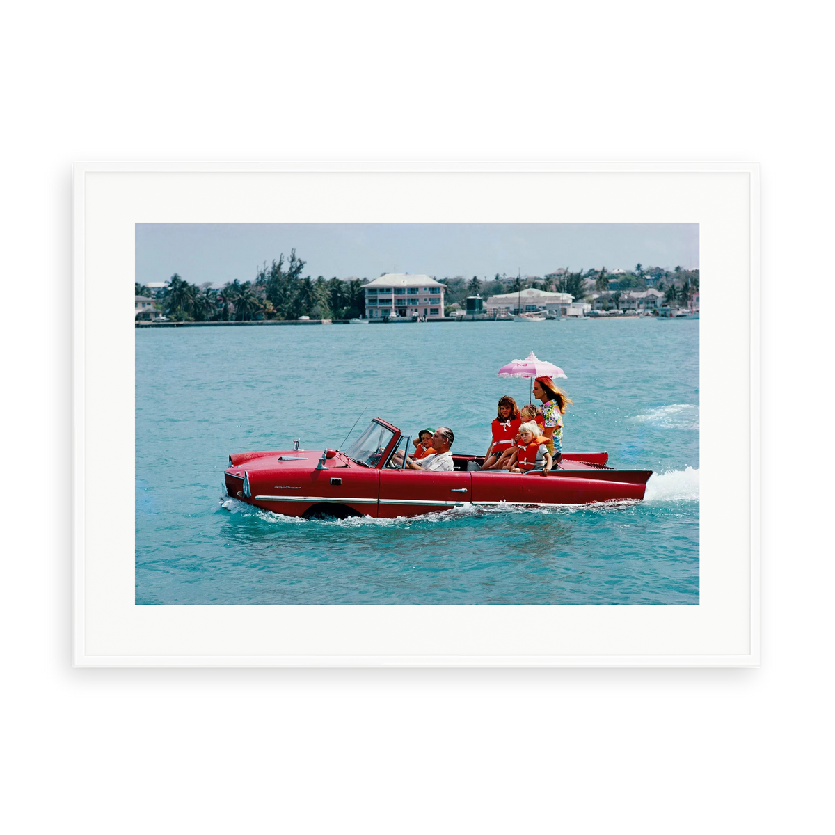 Illustrative matte-white framed preview with white inner border of Sea Drive by Slim Aarons. Proportions vary by size.