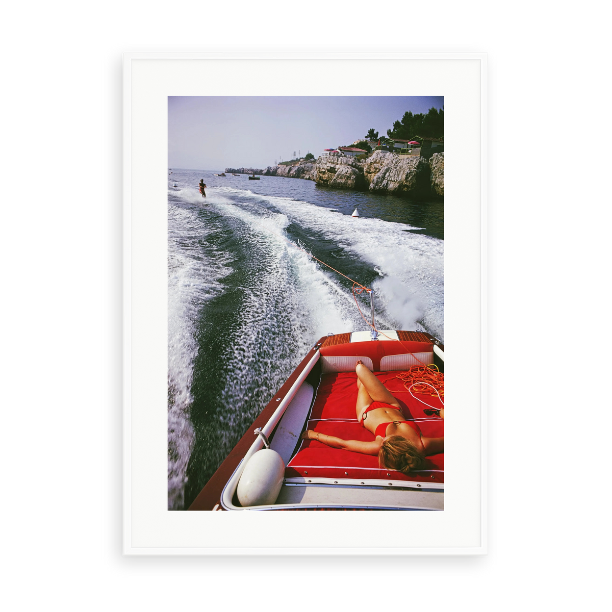 Illustrative matte-white framed preview with white inner border of Leisure In Antibes by Slim Aarons. Proportions vary by size.