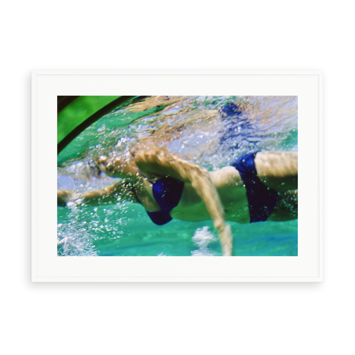 Illustrative matte-white framed preview with white inner border of Swimming Pool by Slim Aarons. Proportions vary by size.