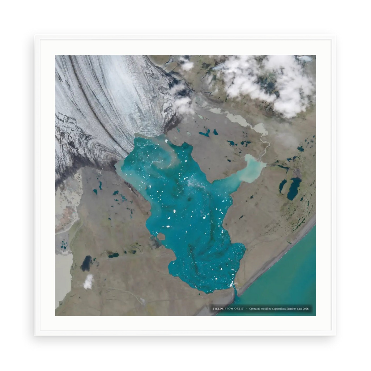 The Iceberg Lagoon No. 1 — illustrative matte-white framed paper print with white mat; proportions vary by size.