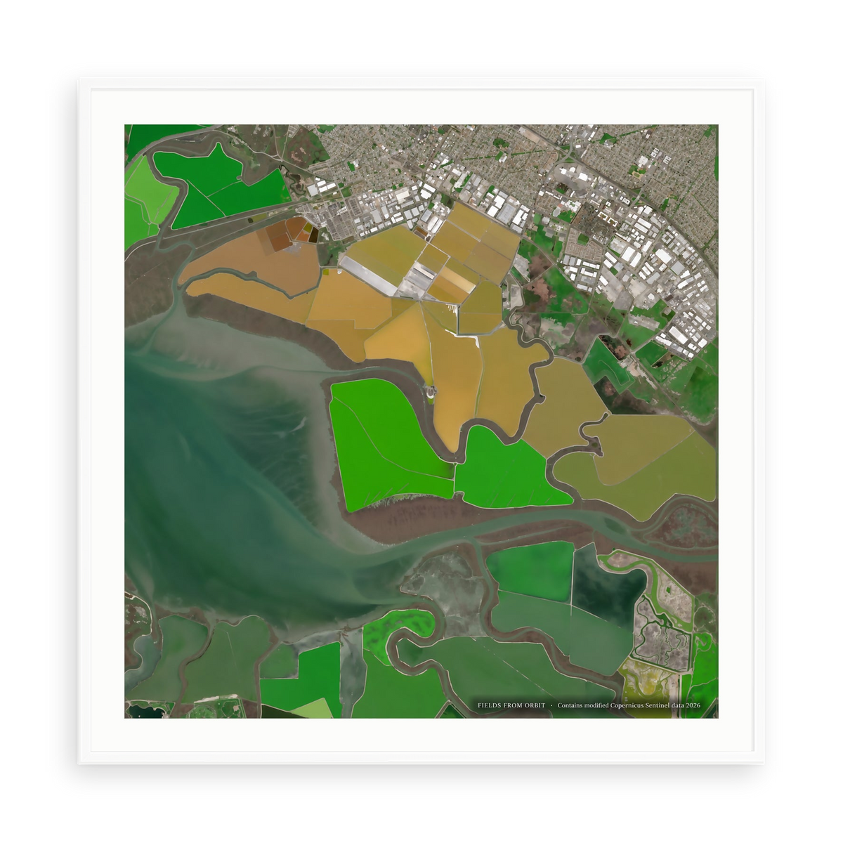 The Salt Ponds No. 1 — illustrative matte-white framed paper print with white mat; proportions vary by size.