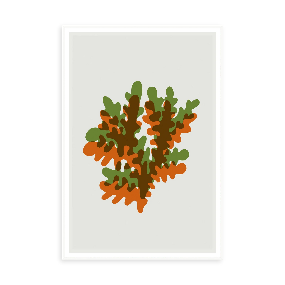 Coral in Green and Orange by Alejandro Franseschini — illustrative narrow matte-white framed metal print, no added mat.